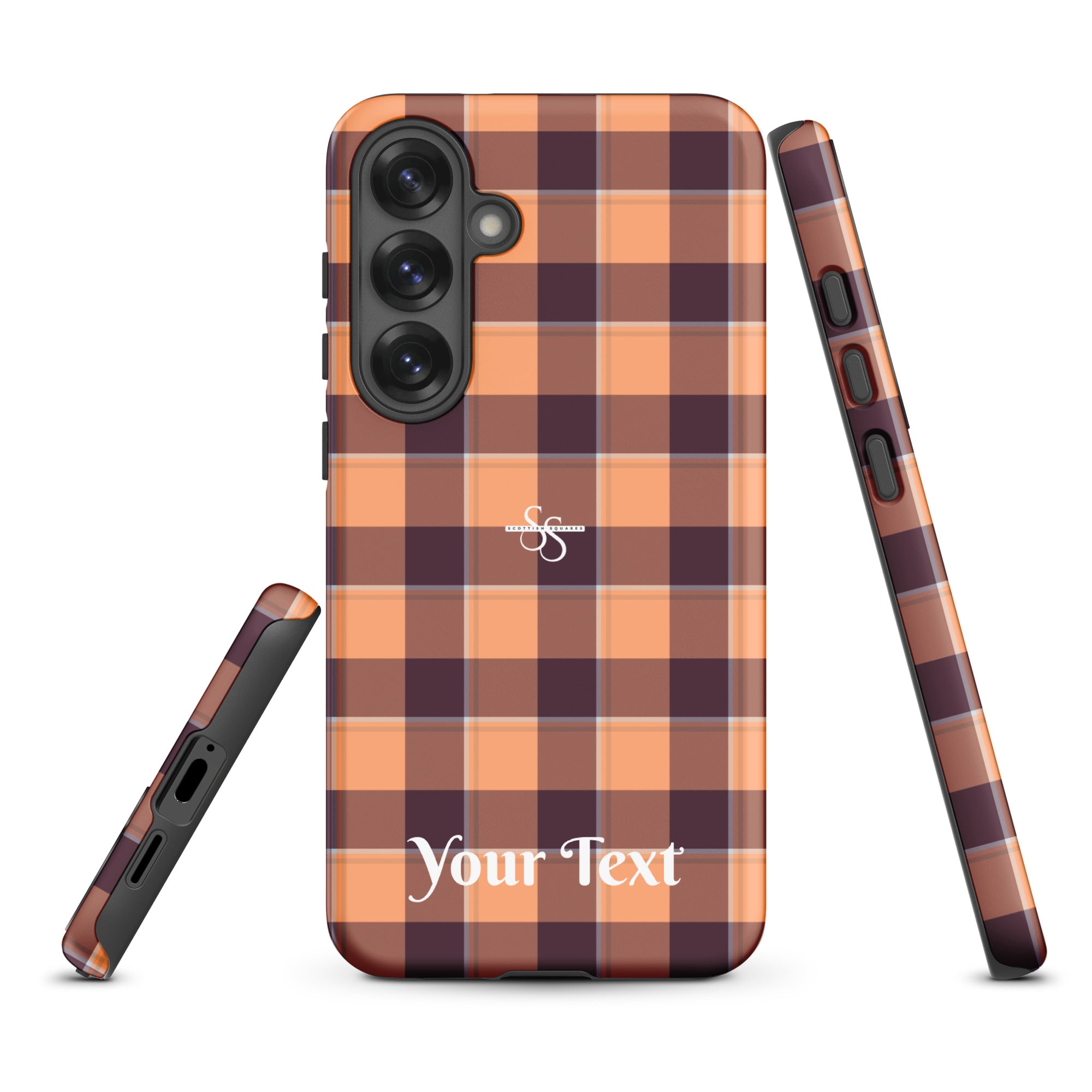 Personalized Hit Pink and Livid Brown Plaid Samsung Tough Case - Scottish Squares