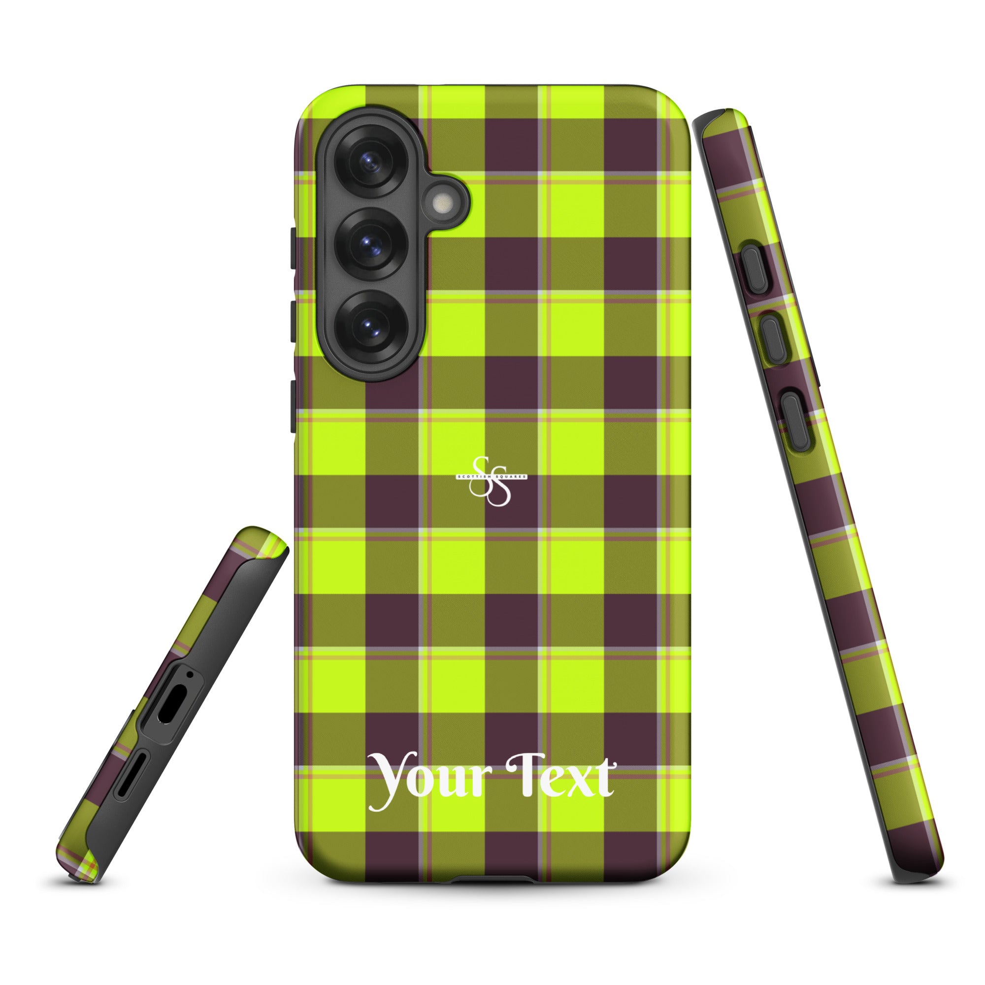 Personalized Electric Lime and Livid Brown Plaid Samsung Tough Case - Scottish Squares