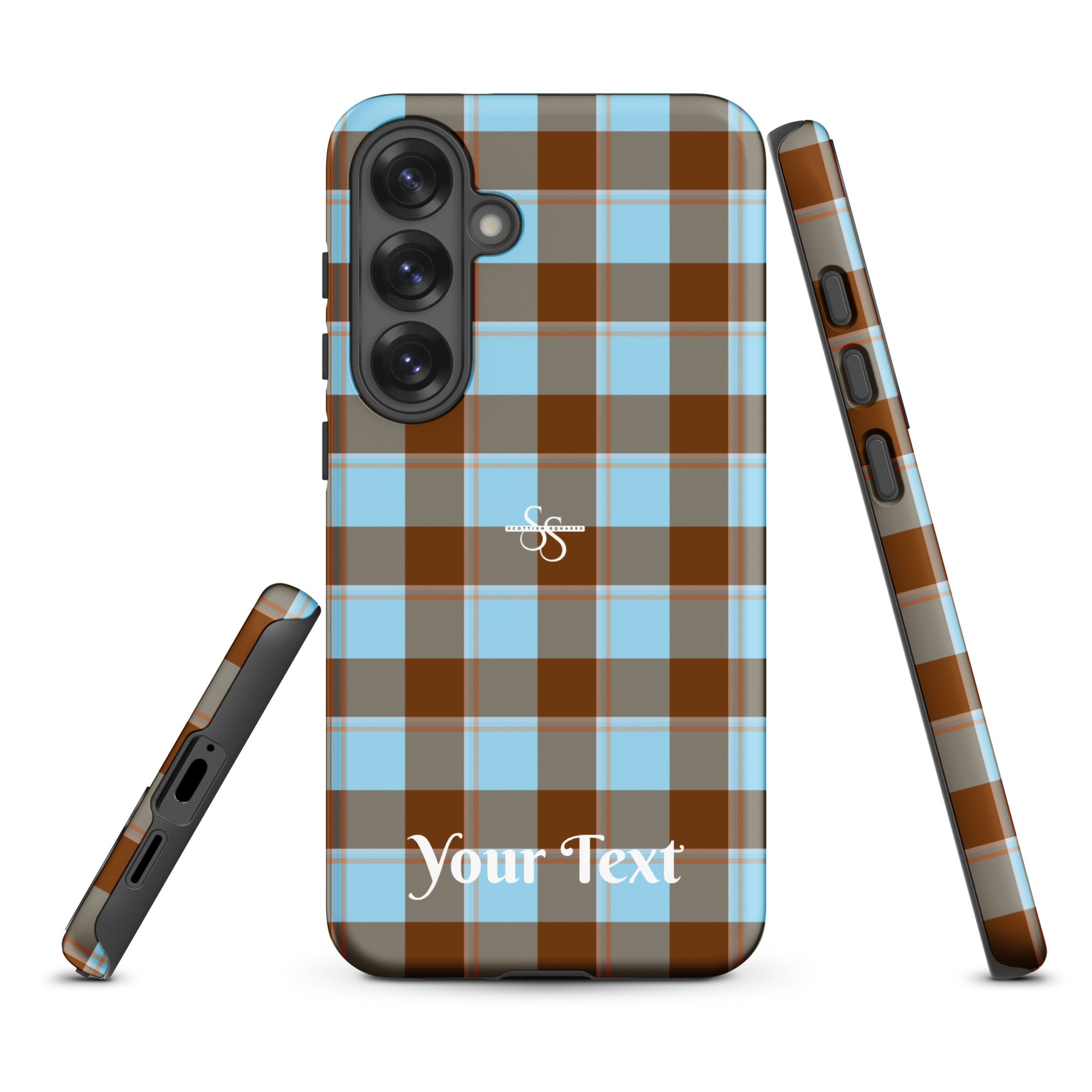 Personalized Blizzard Blue and Livid Brown Plaid Samsung Tough Case - Scottish Squares