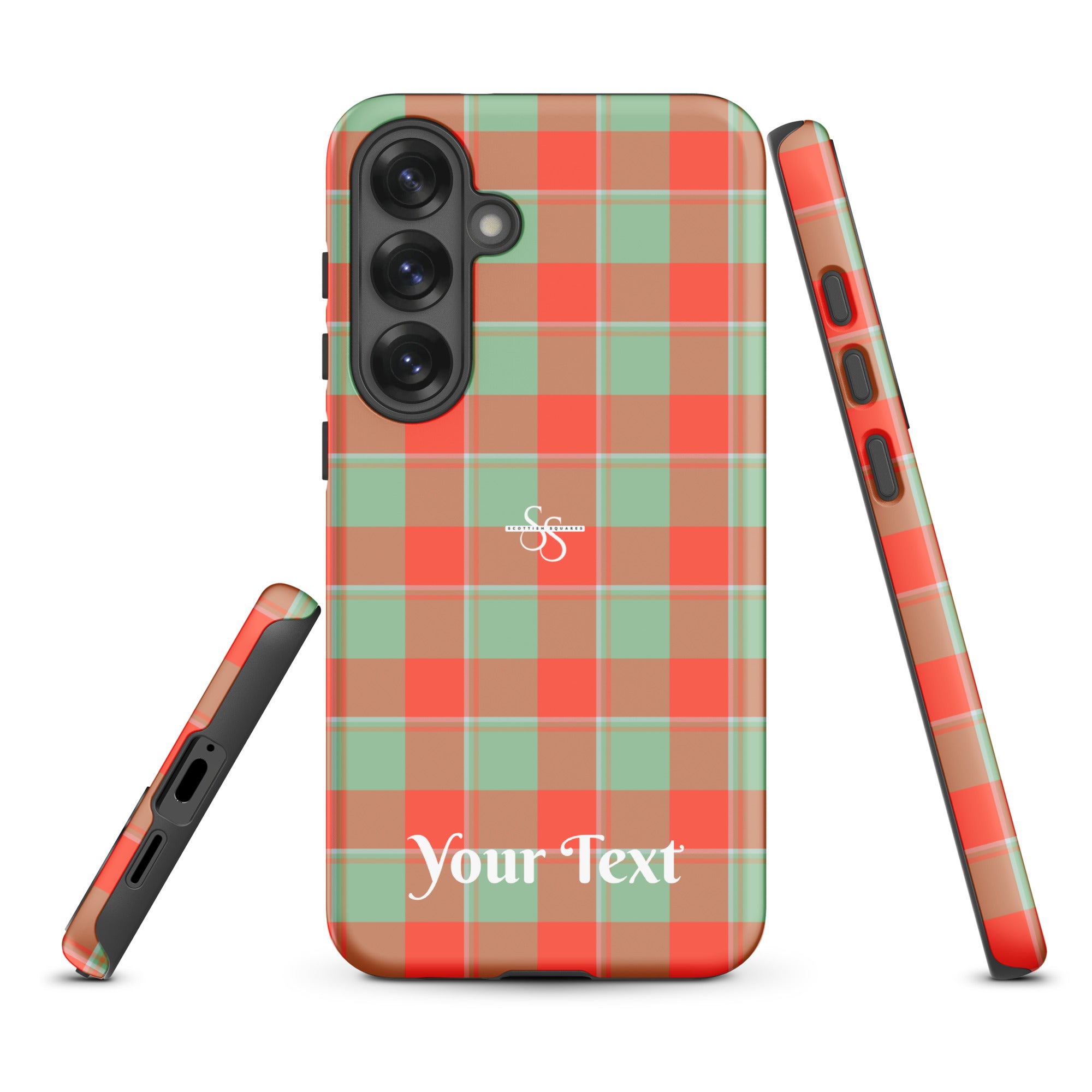 Personalized Spring Rain and Persimmon Plaid Samsung Tough Case - Scottish Squares