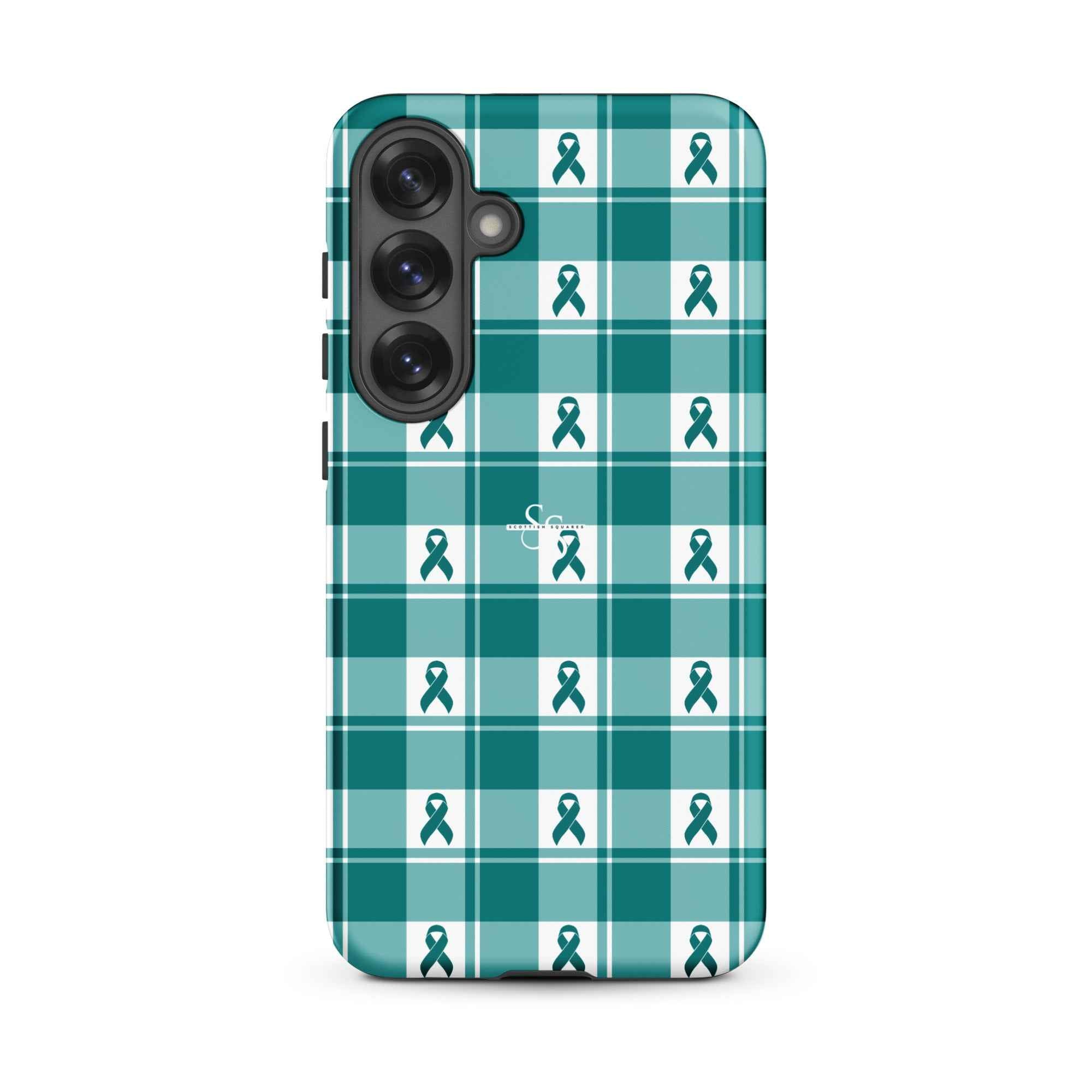 Tough Case for Samsung Cervical Cancer Awareness Plaid, Teal Ribbon, Supportive Gift Samsung Galaxy S25 Plus - Scottish Squares