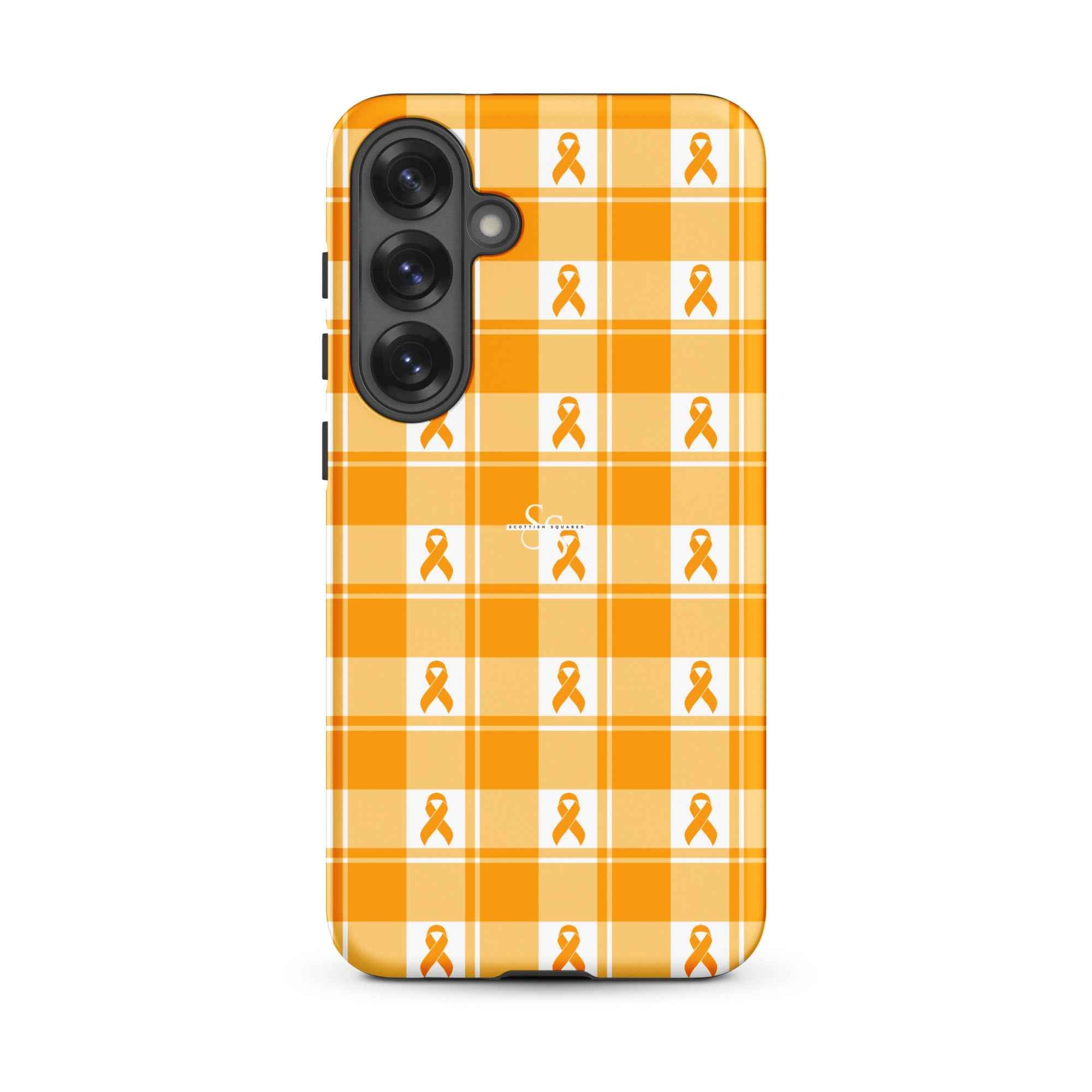 Tough Case for Samsung Kidney Cancer Awareness Plaid, Orange Ribbon, Supportive Gift Samsung Galaxy S25 Plus - Scottish Squares
