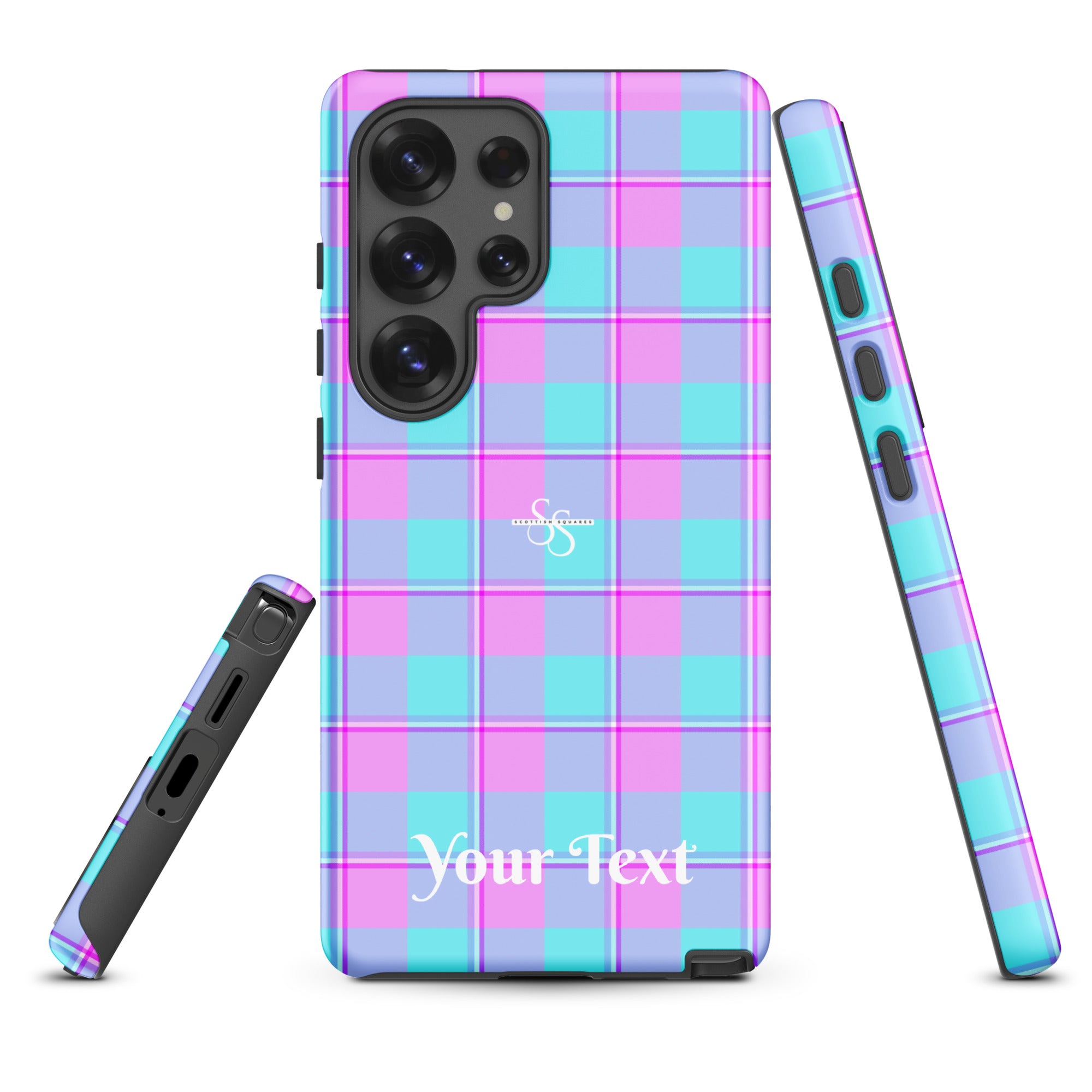 Personalized Mauve and Coastal Mist Plaid Samsung Tough Case - Scottish Squares