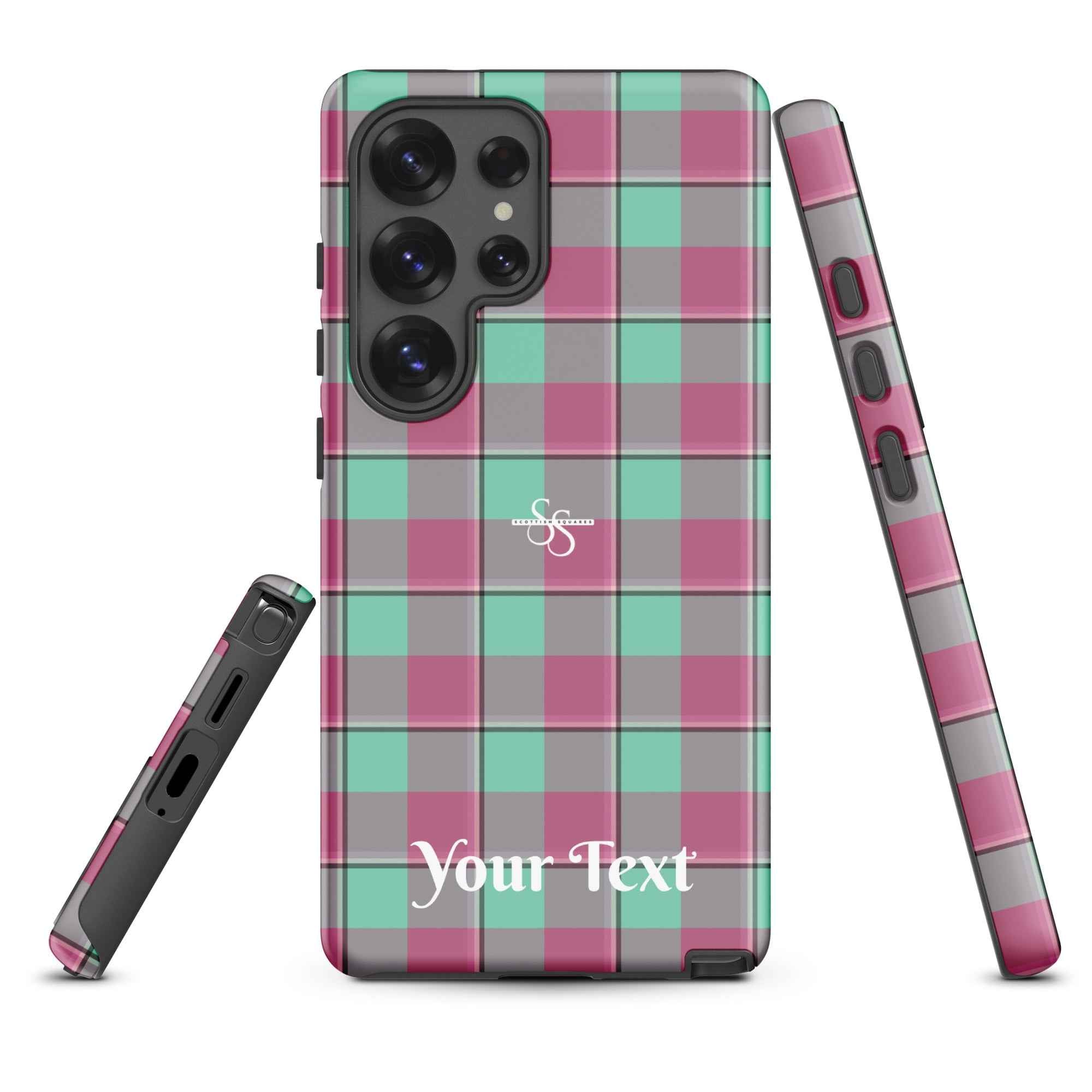 Personalized Vista Blue and Turkish Rose Plaid Samsung Tough Case - Scottish Squares