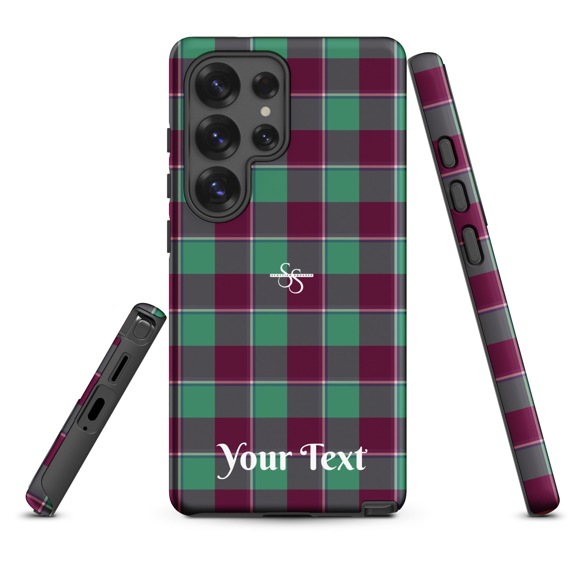 Personalized Ocean Green and Mulberry Wood Plaid Samsung Tough Case - Scottish Squares