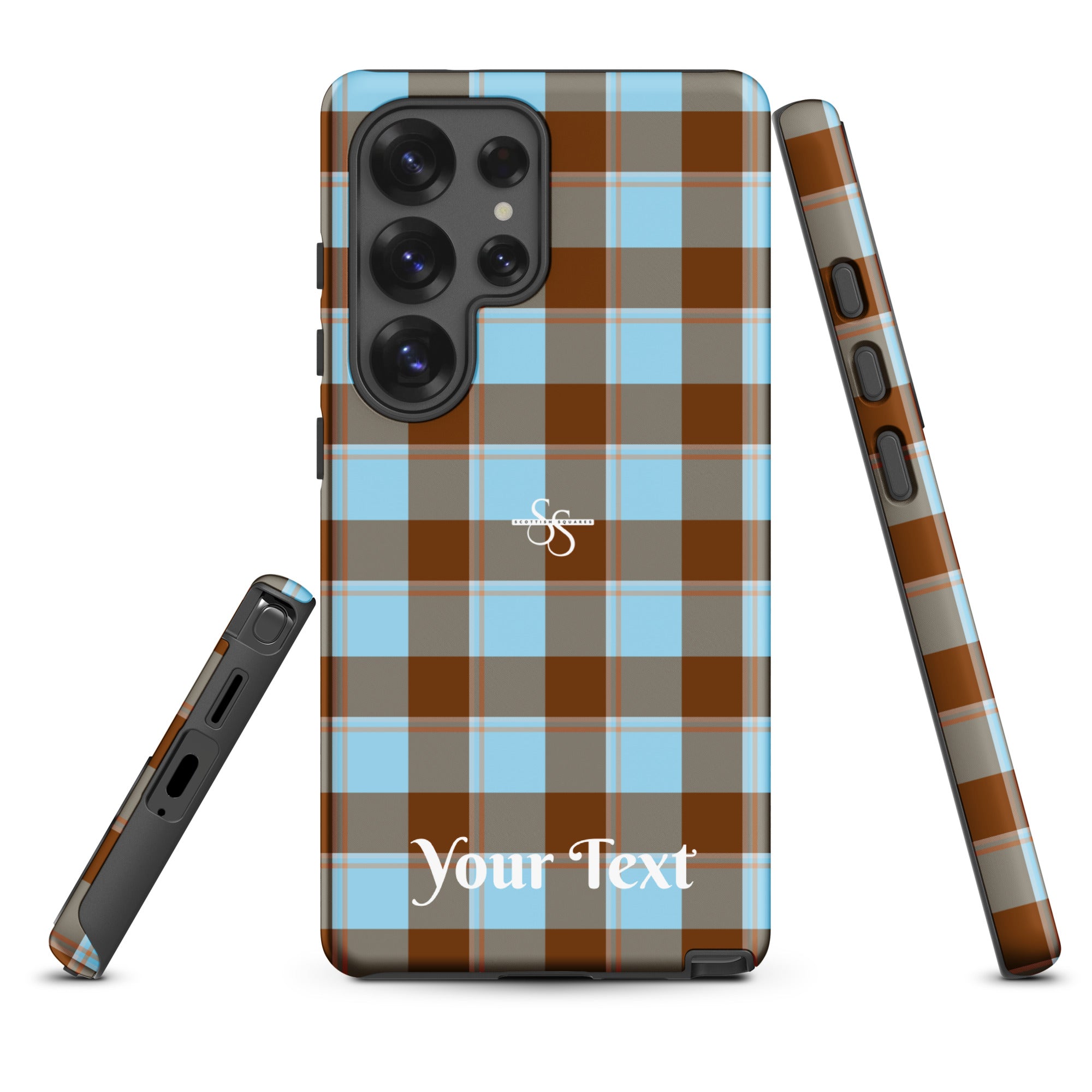 Personalized Blizzard Blue and Livid Brown Plaid Samsung Tough Case - Scottish Squares