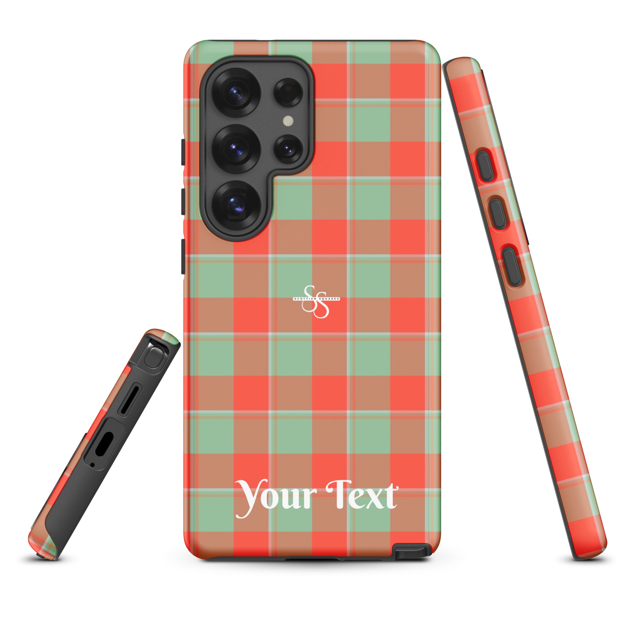 Personalized Spring Rain and Persimmon Plaid Samsung Tough Case - Scottish Squares