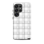 Tough Case for Samsung Lung Cancer Awareness Plaid, White Ribbon, Supportive Gift Samsung Galaxy S25 Ultra - Scottish Squares