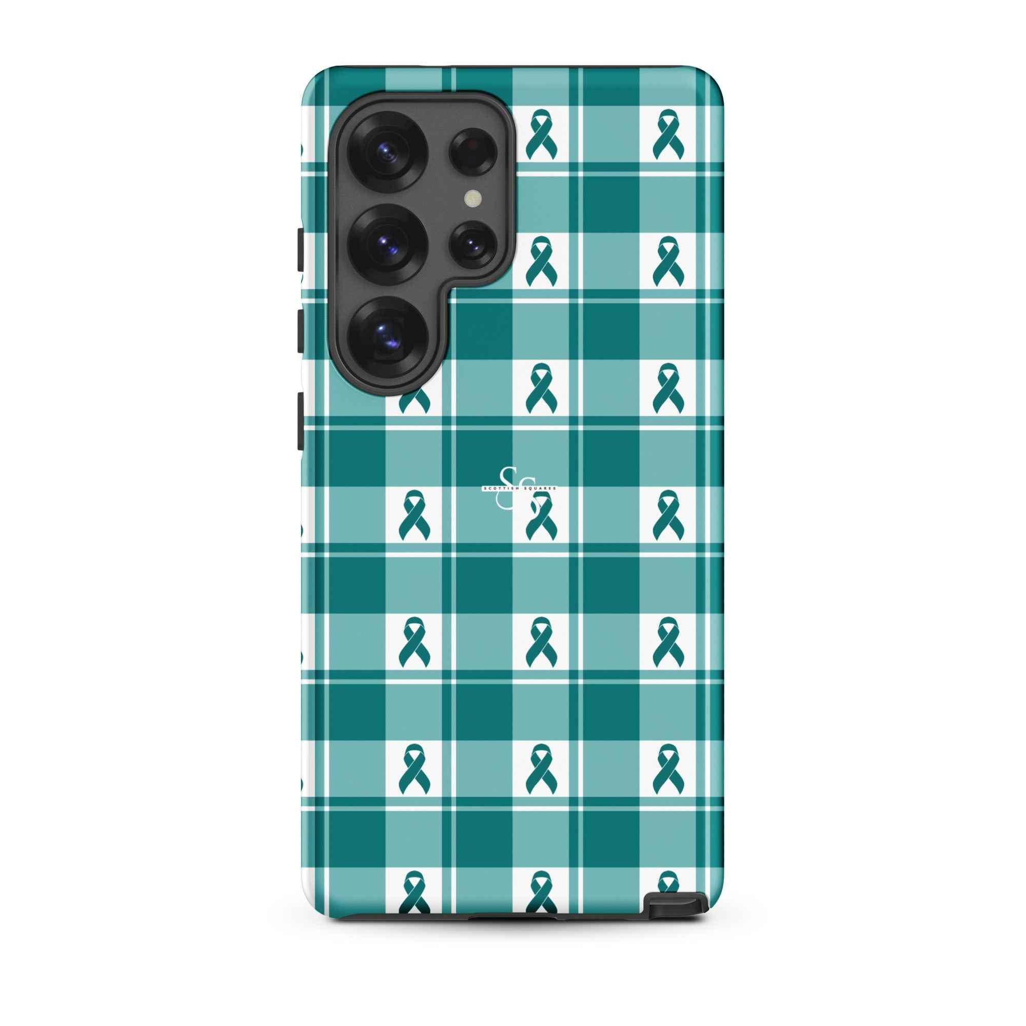 Tough Case for Samsung Cervical Cancer Awareness Plaid, Teal Ribbon, Supportive Gift Samsung Galaxy S25 Ultra - Scottish Squares