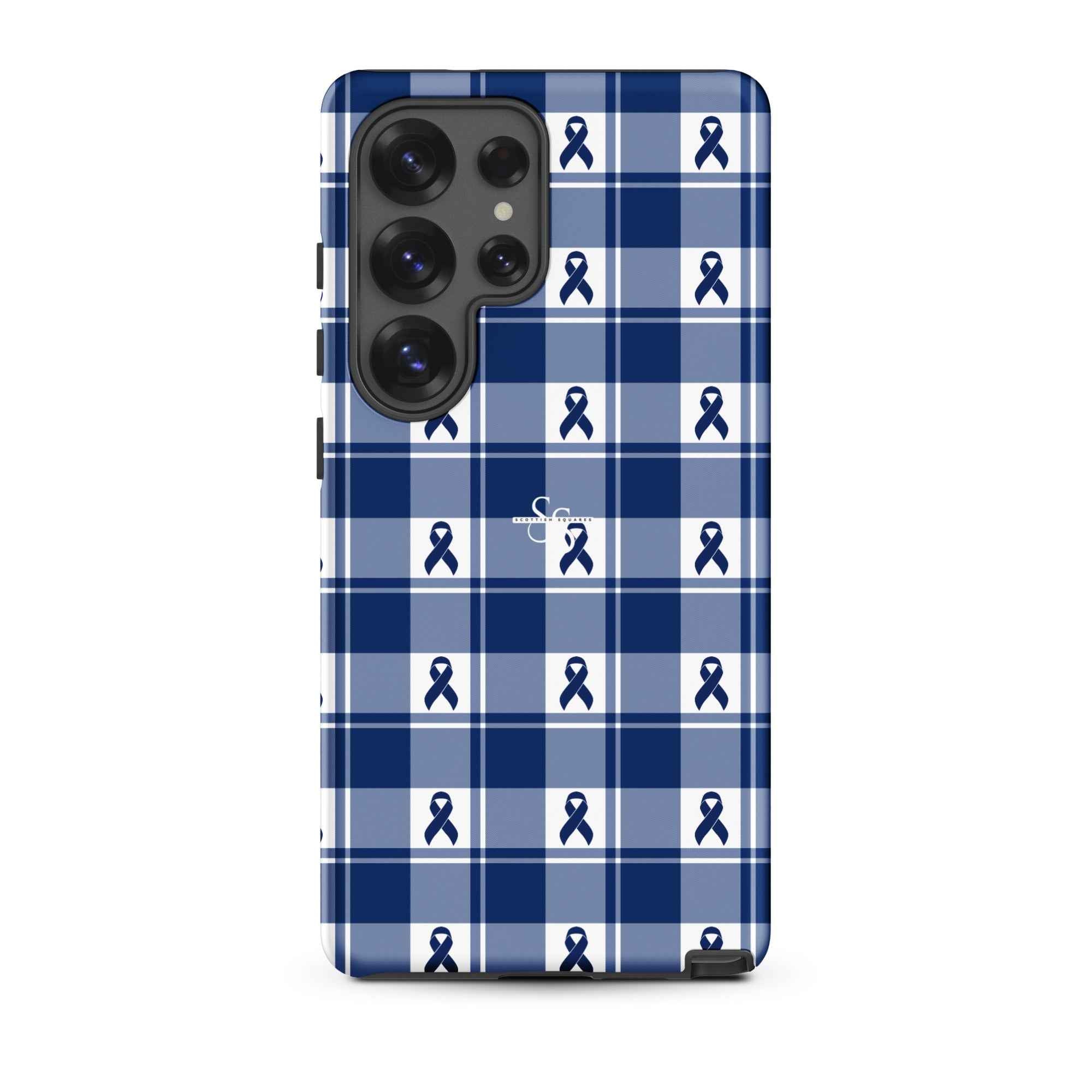 Tough Case for Samsung Colorectal Cancer Awareness Plaid, Dark Blue Ribbon, Supportive Gift Samsung Galaxy S25 Ultra - Scottish Squares