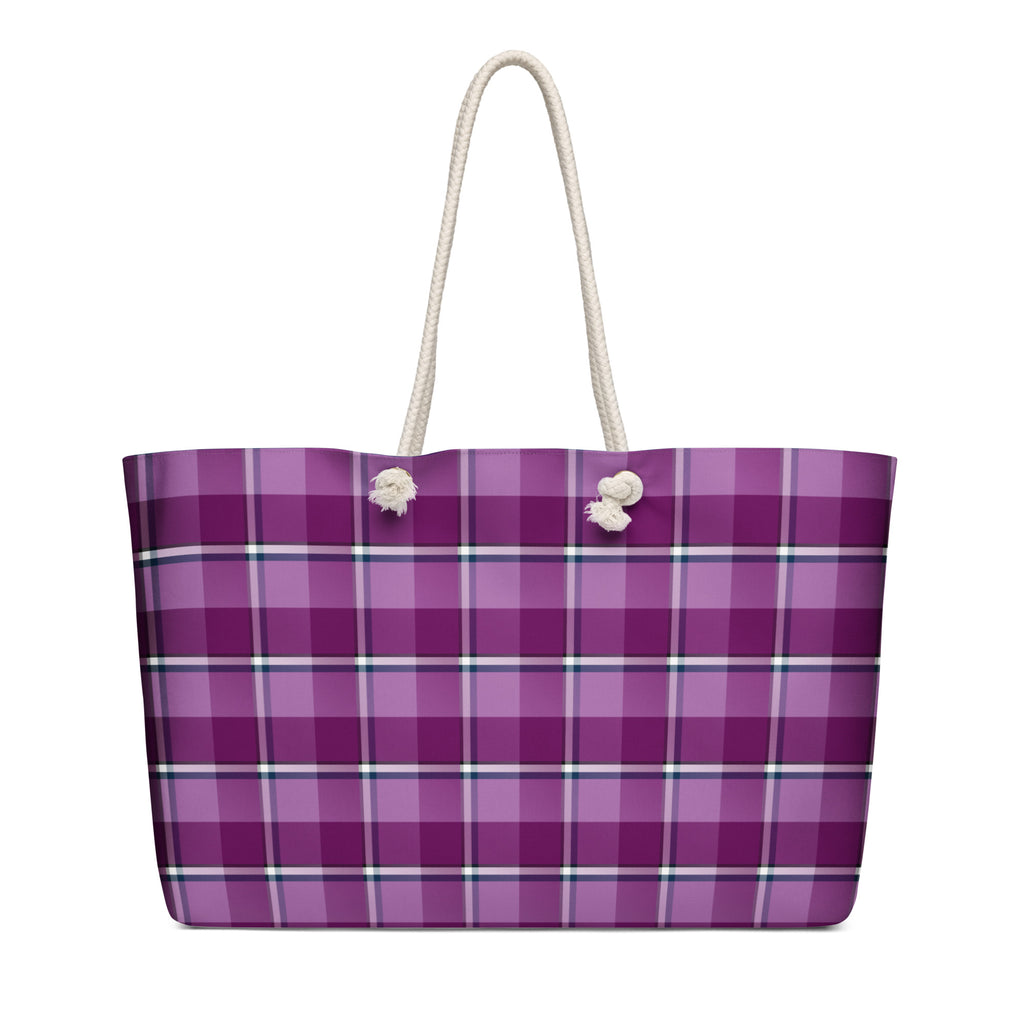 Personalized Purple and Trendy Pink Plaid Oversized Weekender Bag - Scottish Squares