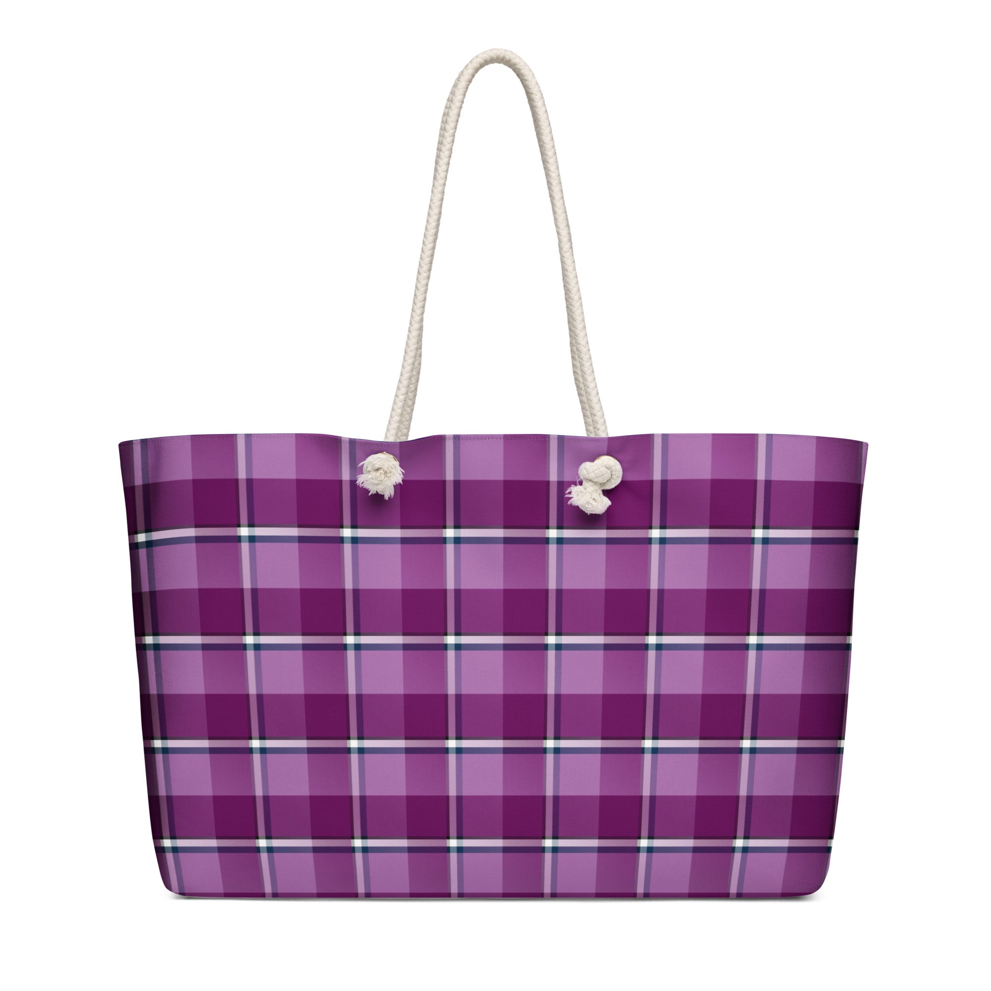 Personalized Purple and Trendy Pink Plaid Oversized Weekender Bag - Scottish Squares