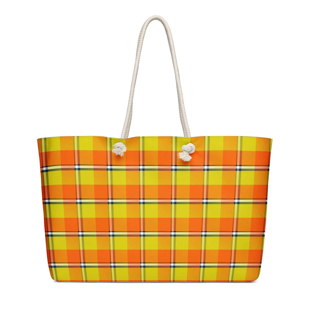 Personalized Blaze Orange and Bird Flower Plaid Oversized Weekender Bag - Scottish Squares