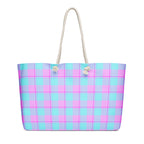 Personalized Mauve and Coastal Mist Plaid Oversized Weekender Bag - Scottish Squares