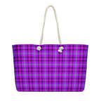 Personalized Electric Violet and Fuchsia Plaid Oversized Weekender Bag - Scottish Squares
