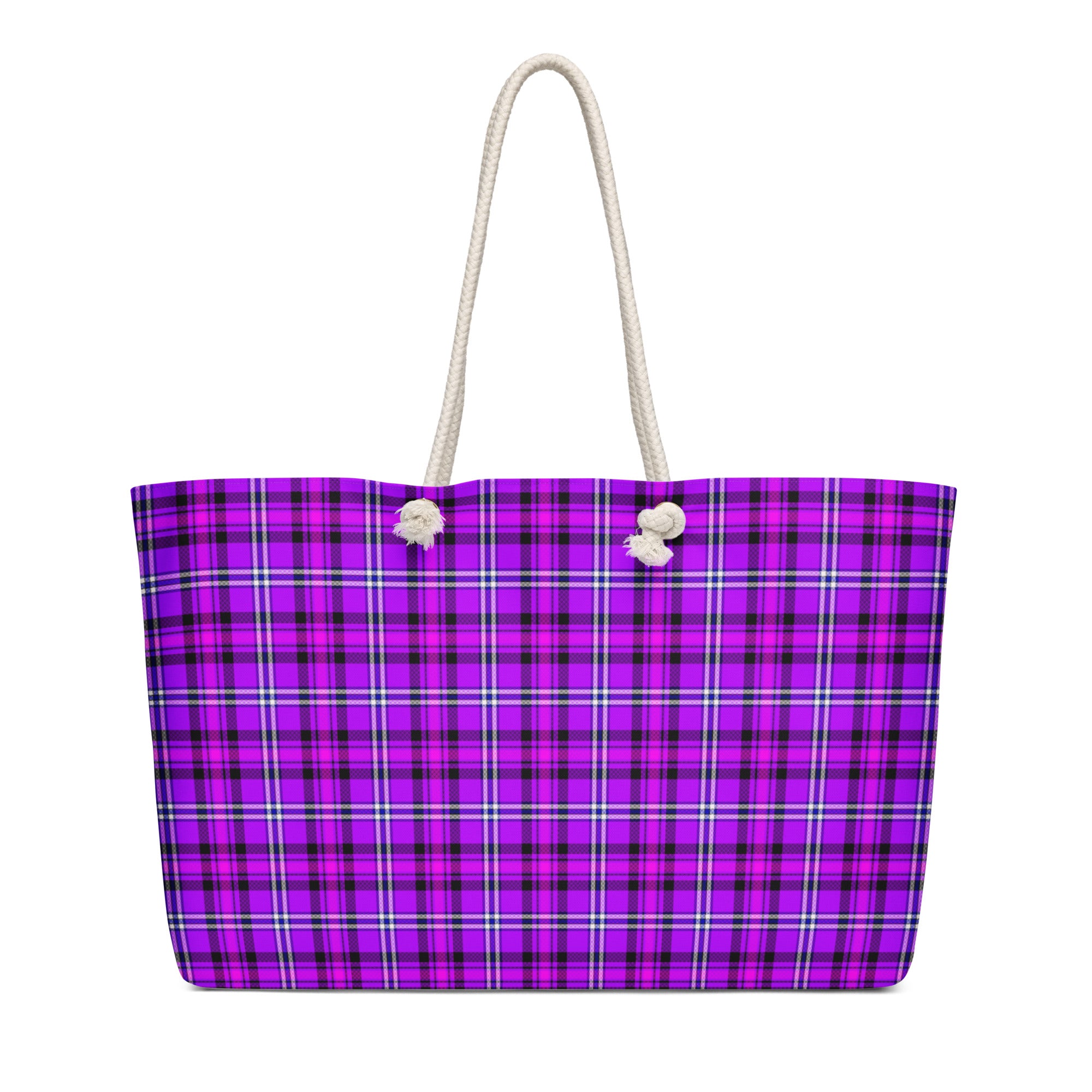 Personalized Electric Violet and Fuchsia Plaid Oversized Weekender Bag - Scottish Squares