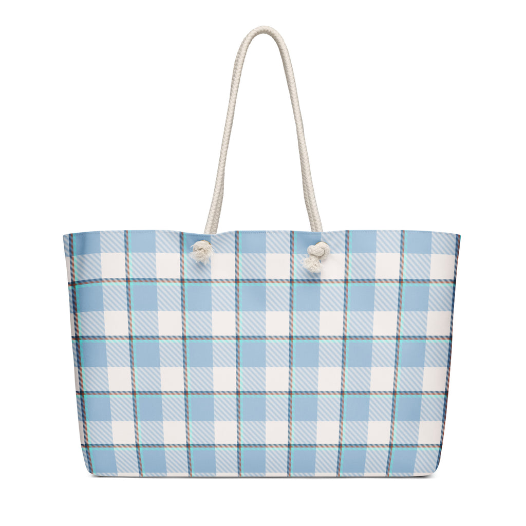 Personalized Pink Cloud and Blue Lagoon Plaid Oversized Weekender Bag - Scottish Squares