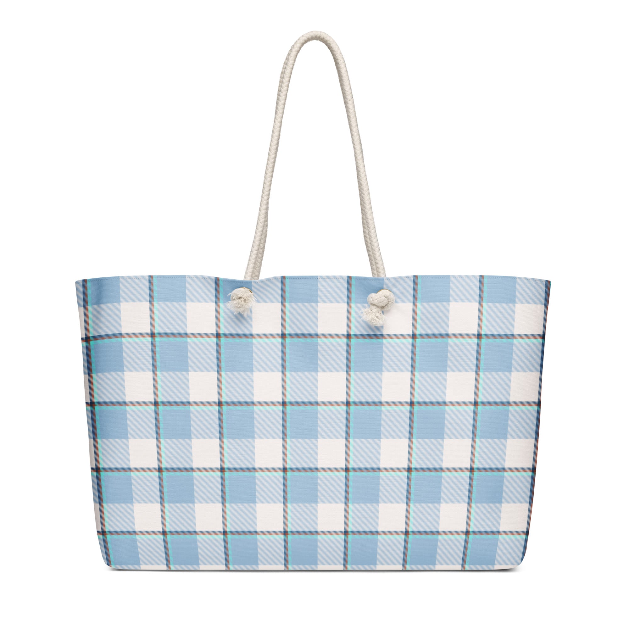 Personalized Pink Cloud and Blue Lagoon Plaid Oversized Weekender Bag - Scottish Squares