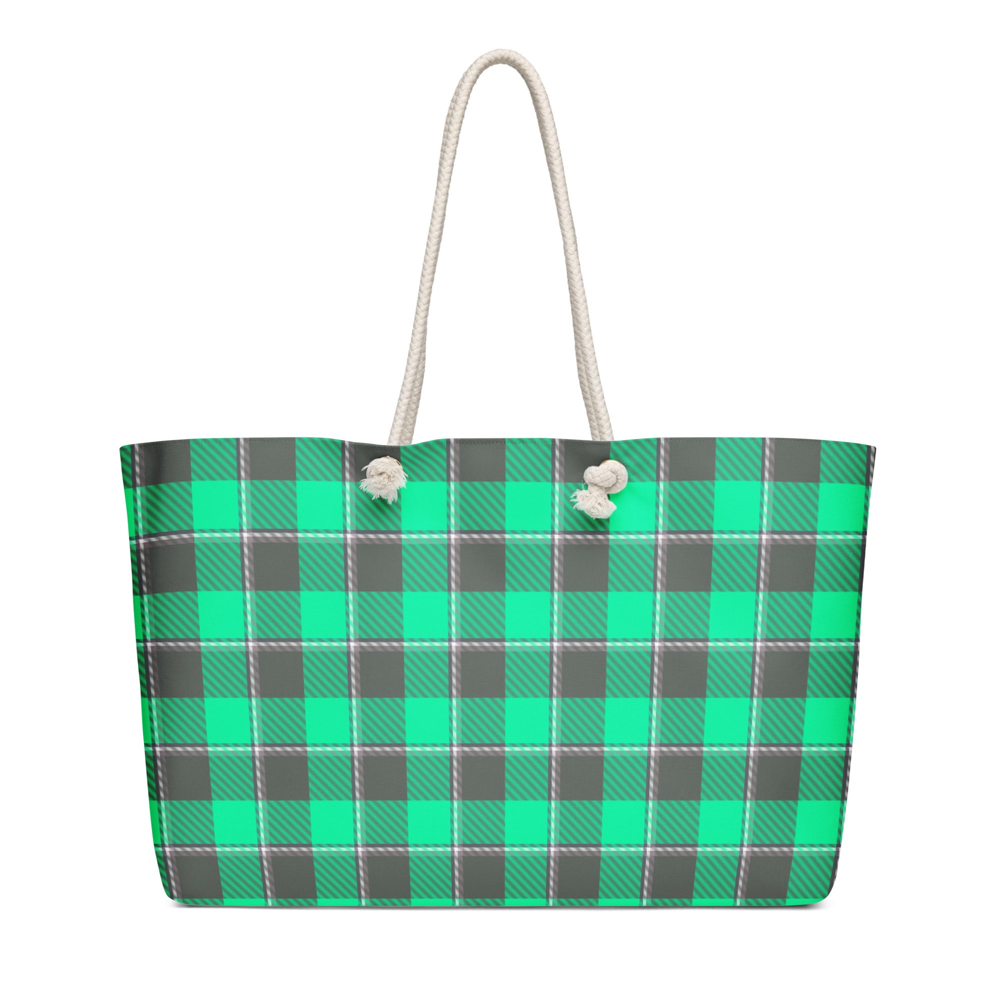 Personalized Spring Green and Finlandia Plaid Oversized Weekender Bag - Scottish Squares