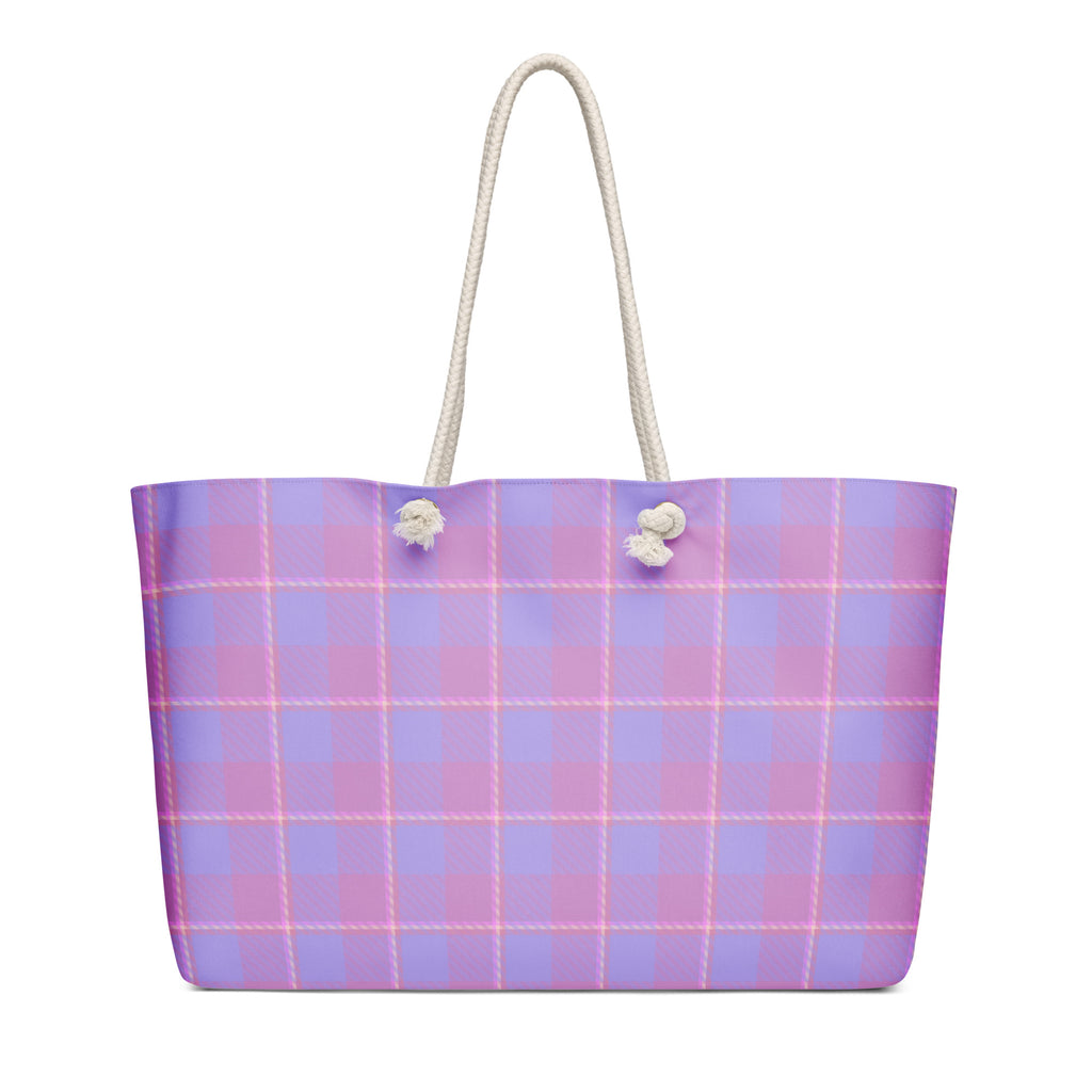 Personalized Viola and Dull Lavender Plaid Oversized Weekender Bag - Scottish Squares