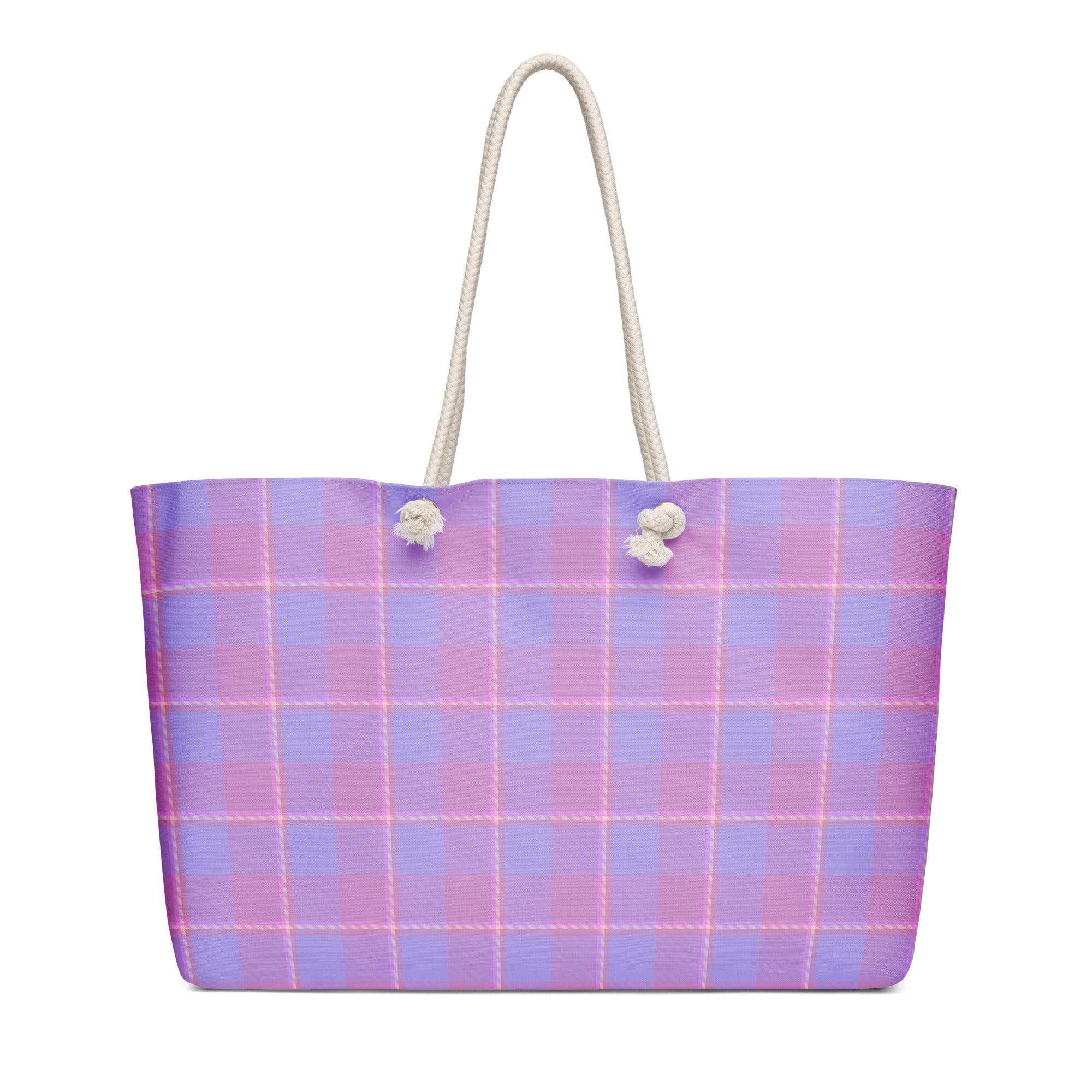 Personalized Viola and Dull Lavender Plaid Oversized Weekender Bag - Scottish Squares
