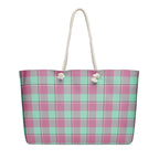 Personalized Vista Blue and Turkish Rose Plaid Oversized Weekender Bag - Scottish Squares