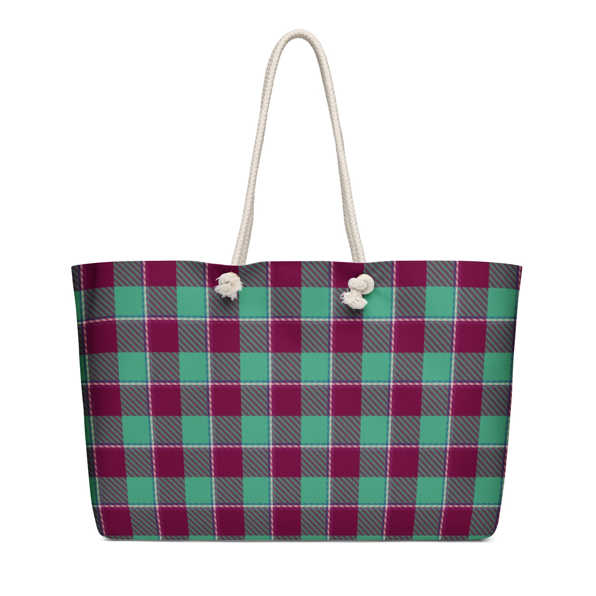 Personalized Ocean Green and Mulberry Wood Plaid Oversized Weekender Bag - Scottish Squares