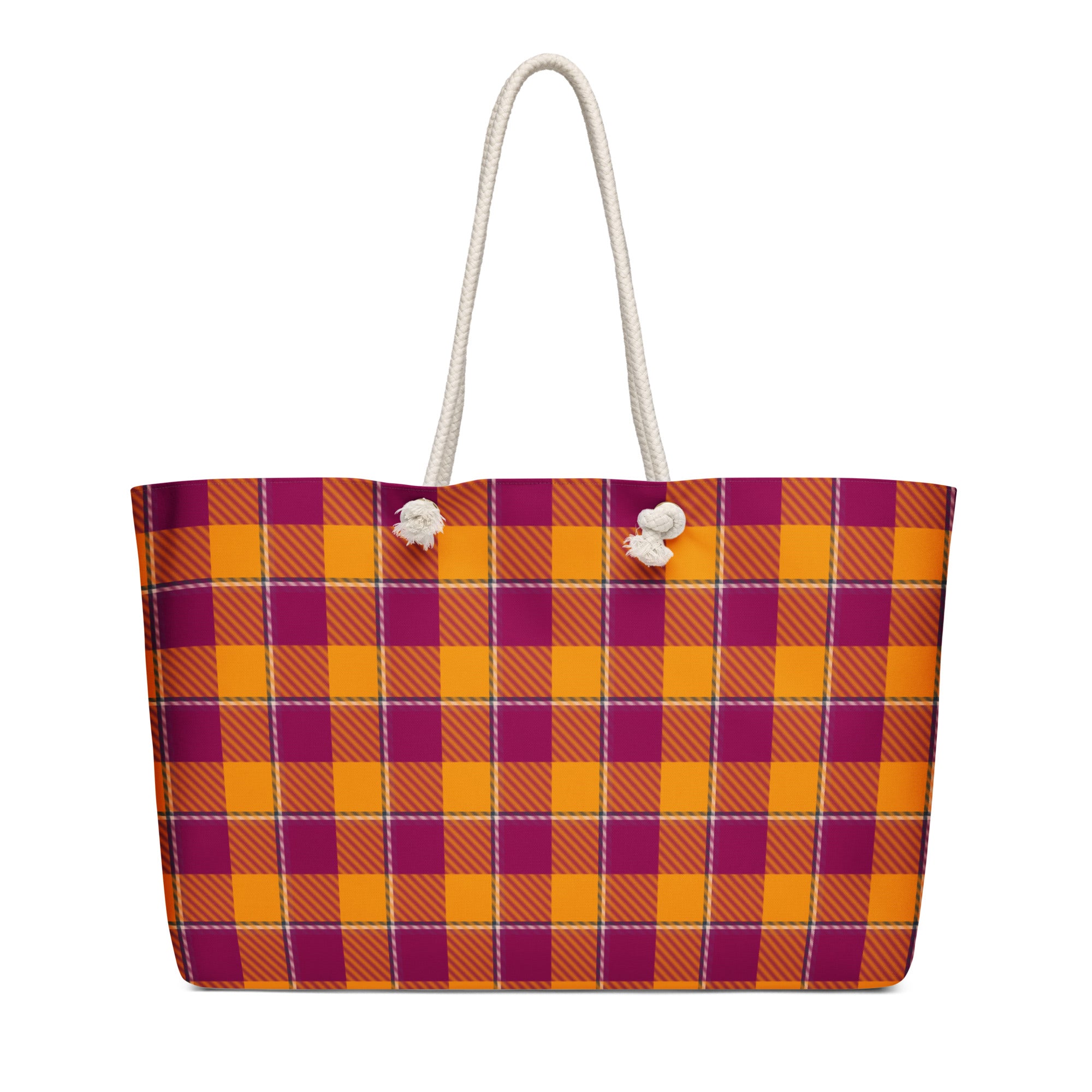 Personalized Tahiti Gold and Rose Bud Cherry Plaid Oversized Weekender Bag - Scottish Squares