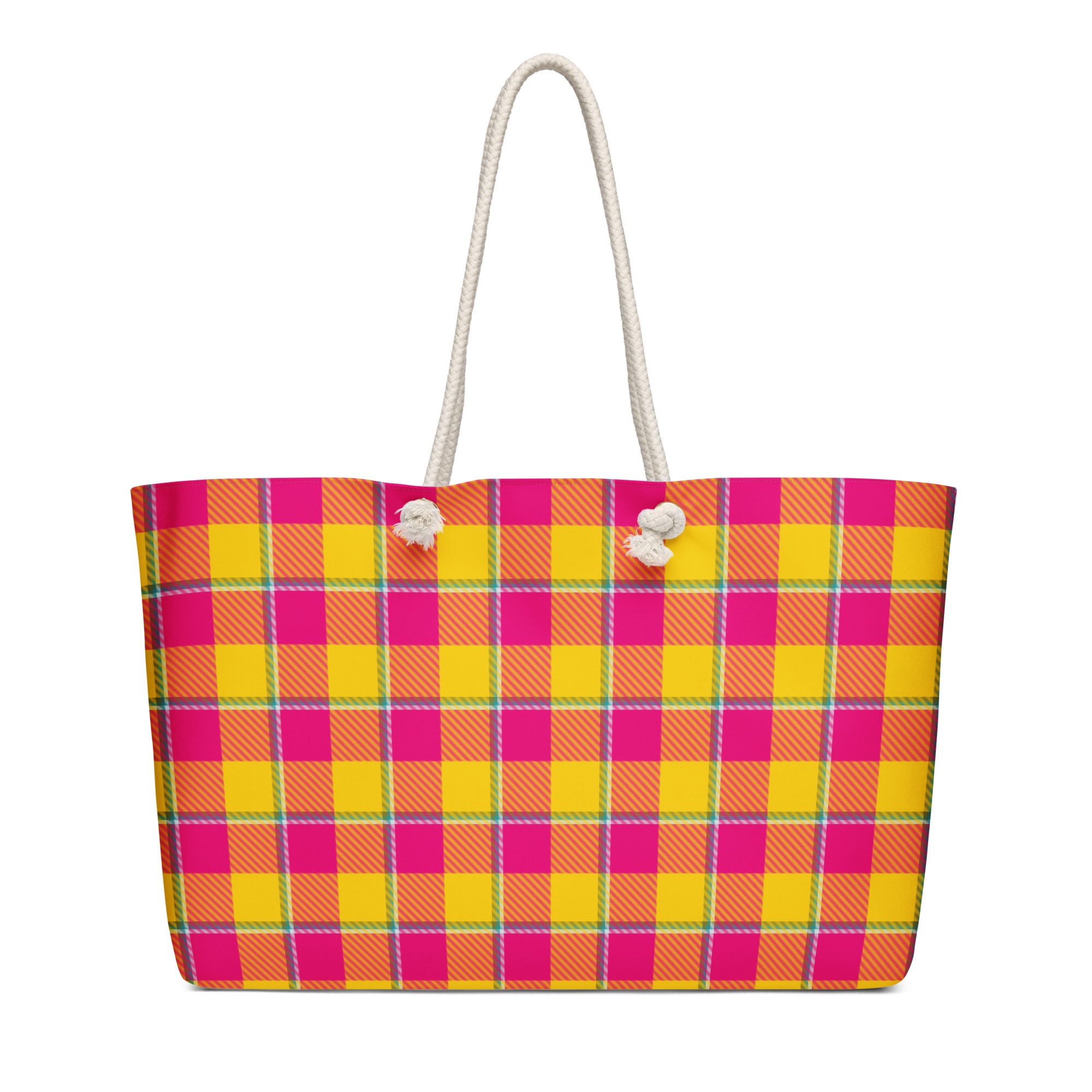 Personalized Corn and Razzmatazz Plaid Oversized Weekender Bag - Scottish Squares