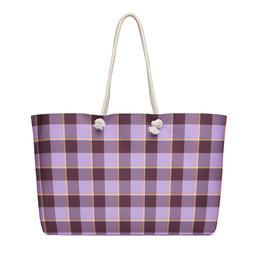 Personalized Light Wisteria and Livid Brown Plaid Oversized Weekender Bag - Scottish Squares