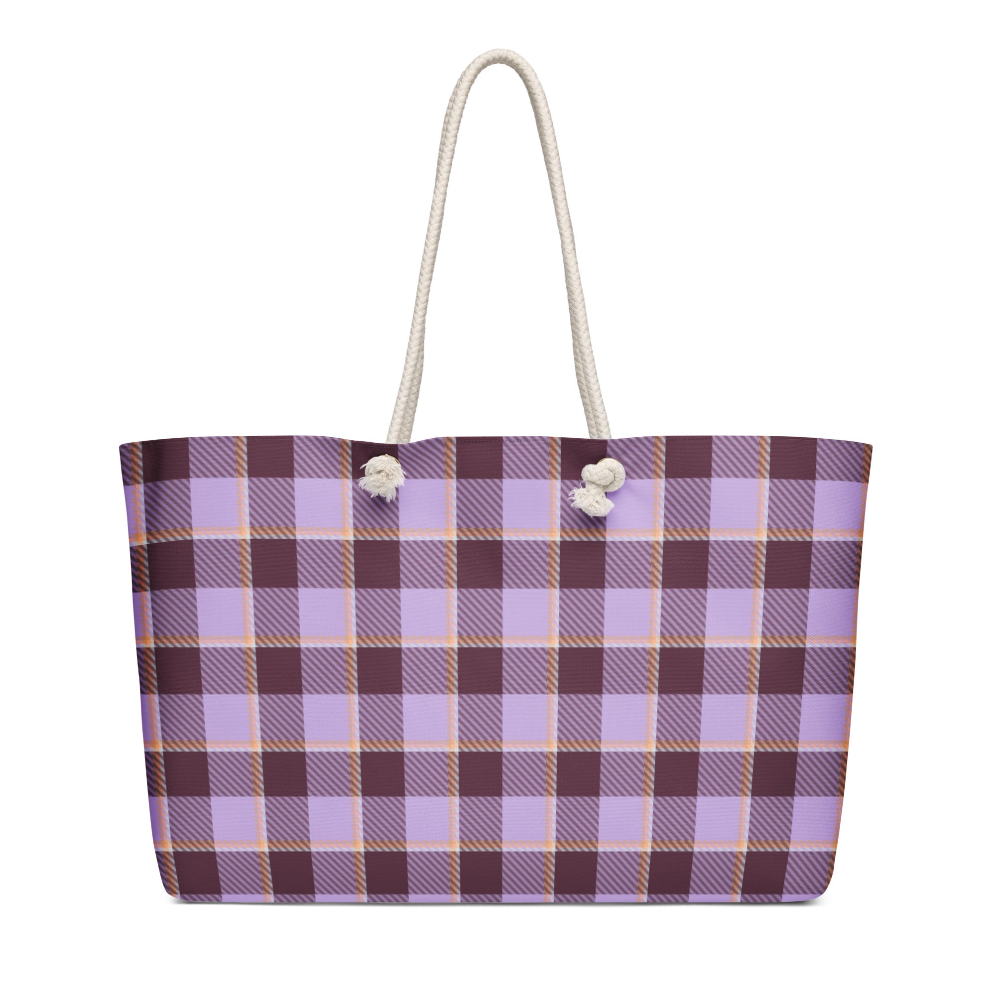 Personalized Light Wisteria and Livid Brown Plaid Oversized Weekender Bag - Scottish Squares