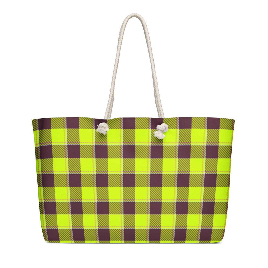 Personalized Electric Lime and Livid Brown Plaid Oversized Weekender Bag - Scottish Squares