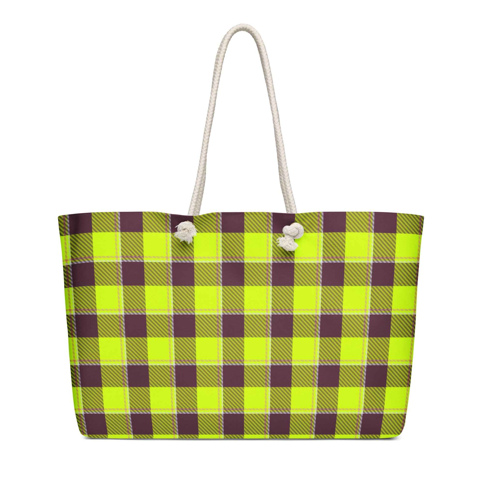 Personalized Electric Lime and Livid Brown Plaid Oversized Weekender Bag - Scottish Squares