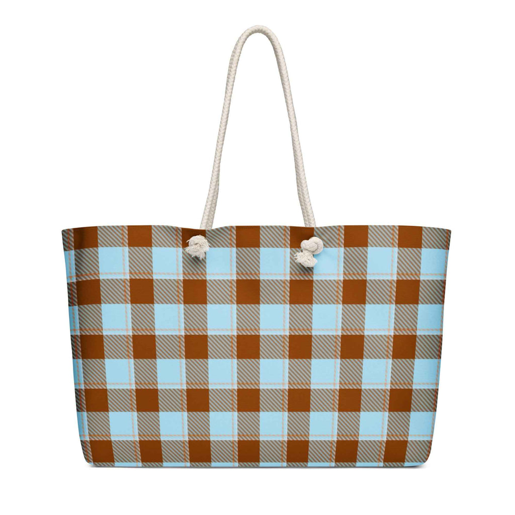 Personalized Blizzard Blue and Livid Brown Plaid Oversized Weekender Bag - Scottish Squares
