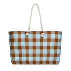 Personalized Blizzard Blue and Livid Brown Plaid Oversized Weekender Bag - Scottish Squares