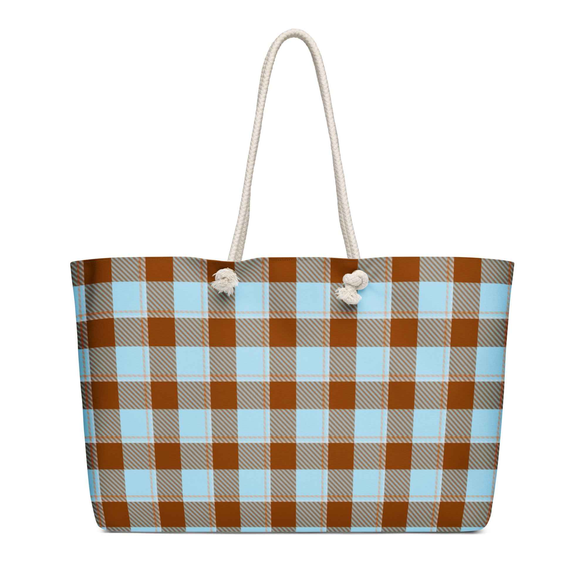 Personalized Blizzard Blue and Livid Brown Plaid Oversized Weekender Bag - Scottish Squares