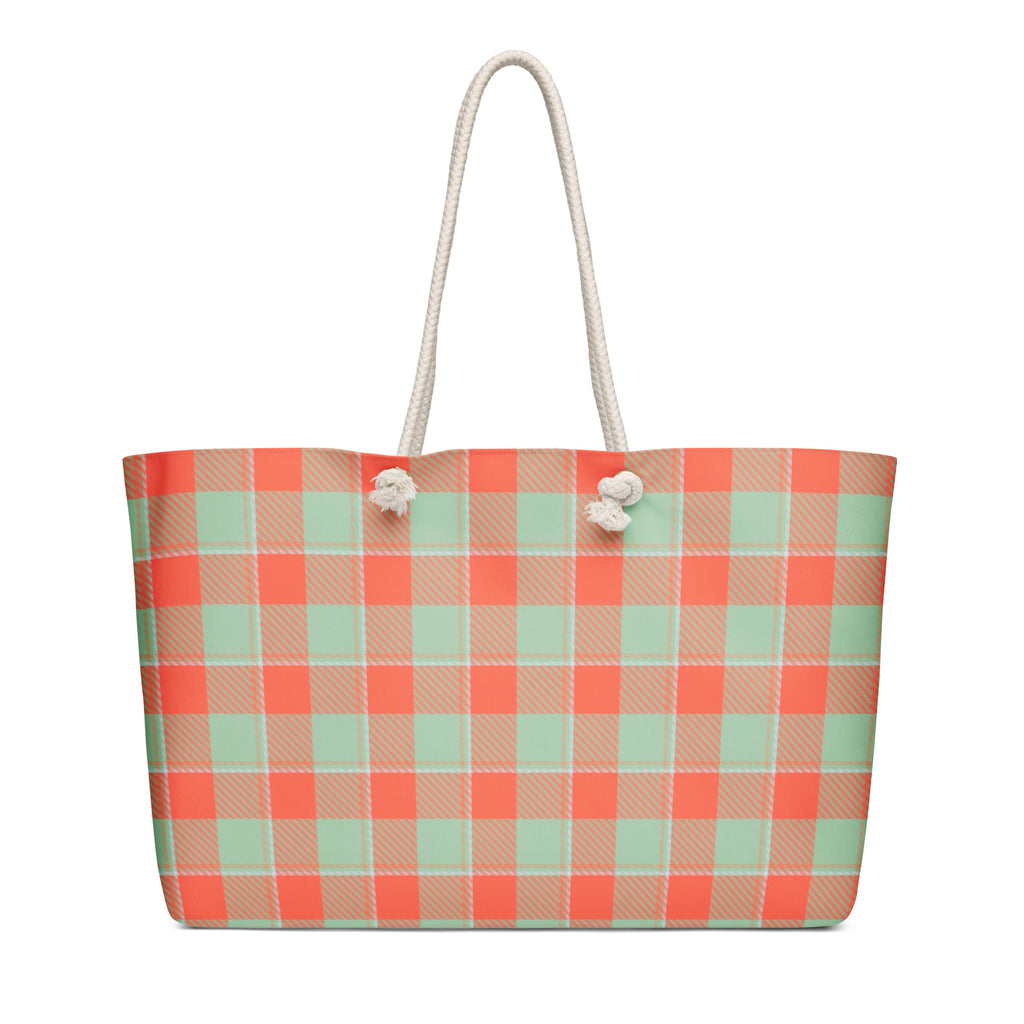 Personalized Spring Rain and Persimmon Plaid Oversized Weekender Bag - Scottish Squares