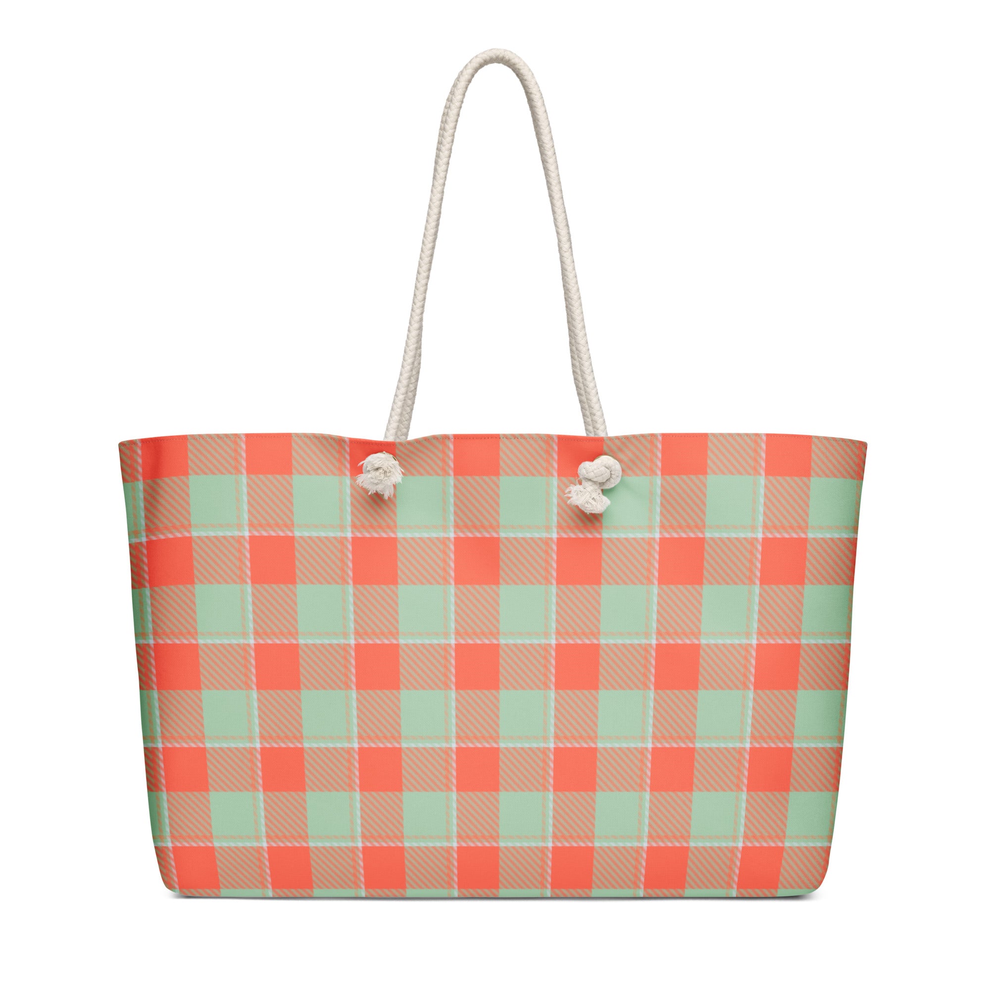 Personalized Spring Rain and Persimmon Plaid Oversized Weekender Bag - Scottish Squares