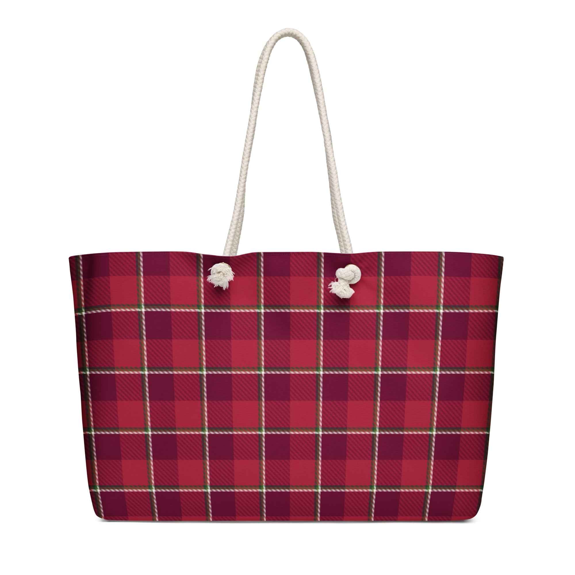 Personalized Old Brick and Cab Sav Plaid Oversized Weekender Bag - Scottish Squares