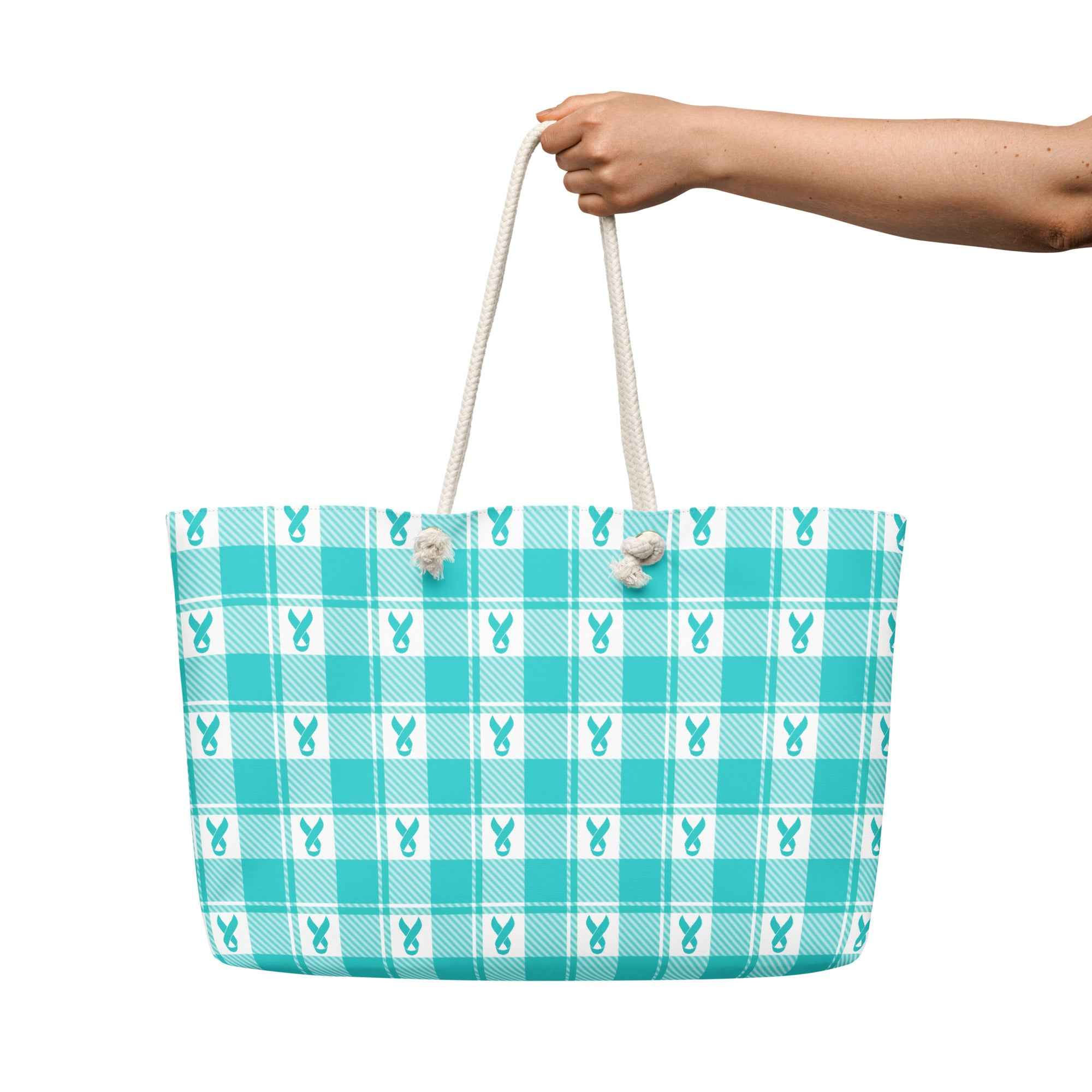 Oversized Weekender Bag Ovarian Cancer Awareness Plaid - Scottish Squares