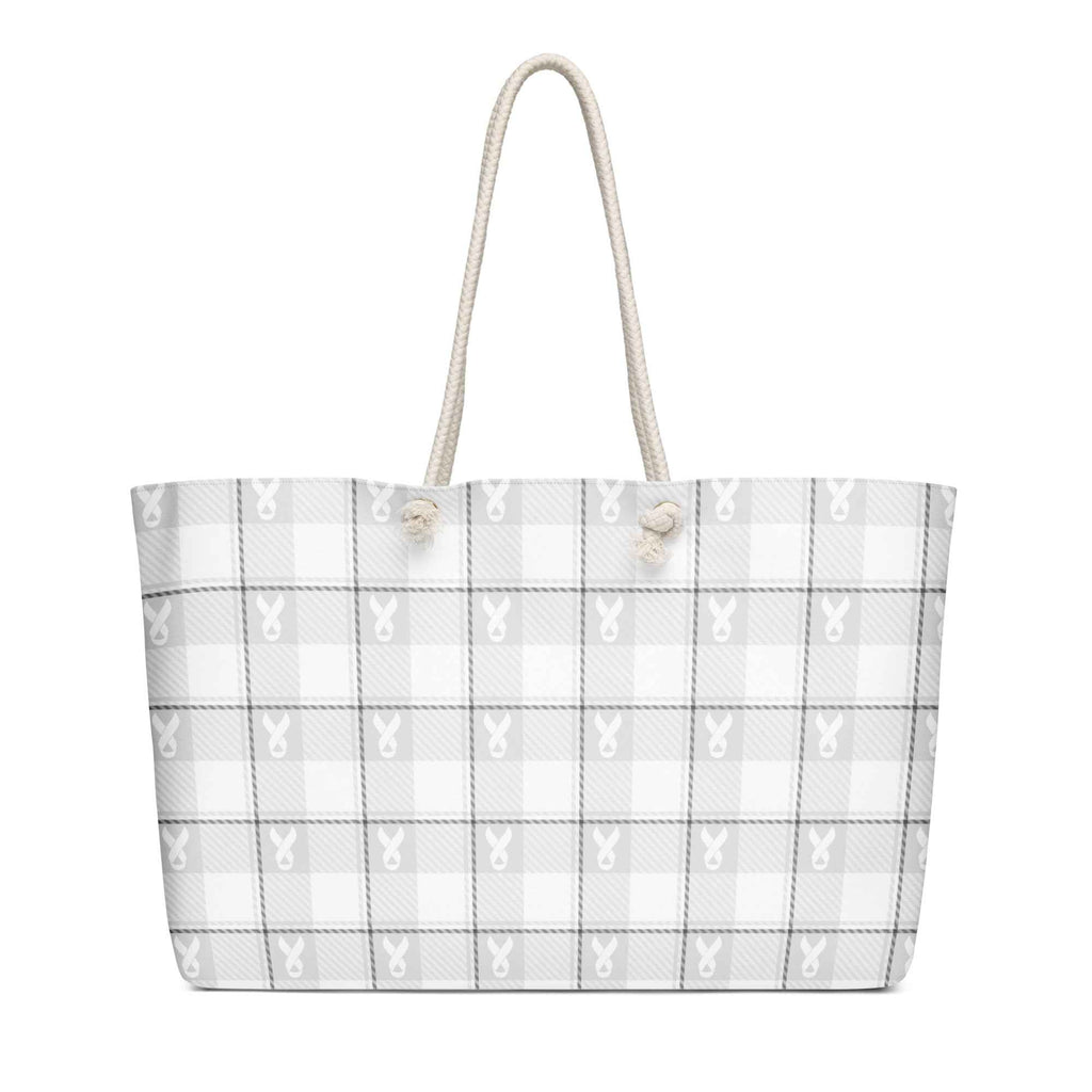Oversized Weekender Bag Lung Cancer Awareness Plaid, White Ribbon, Supportive Gift - Scottish Squares