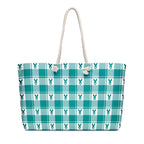 Oversized Weekender Bag Cervical Cancer Awareness Plaid, Teal Ribbon, Supportive Gift - Scottish Squares