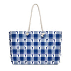 Oversized Weekender Bag Colorectal Cancer Awareness Plaid, Dark Blue Ribbon, Supportive Gift - Scottish Squares