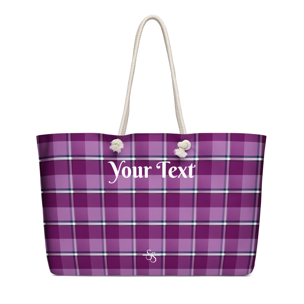 Personalized Purple and Trendy Pink Plaid Oversized Weekender Bag - Scottish Squares