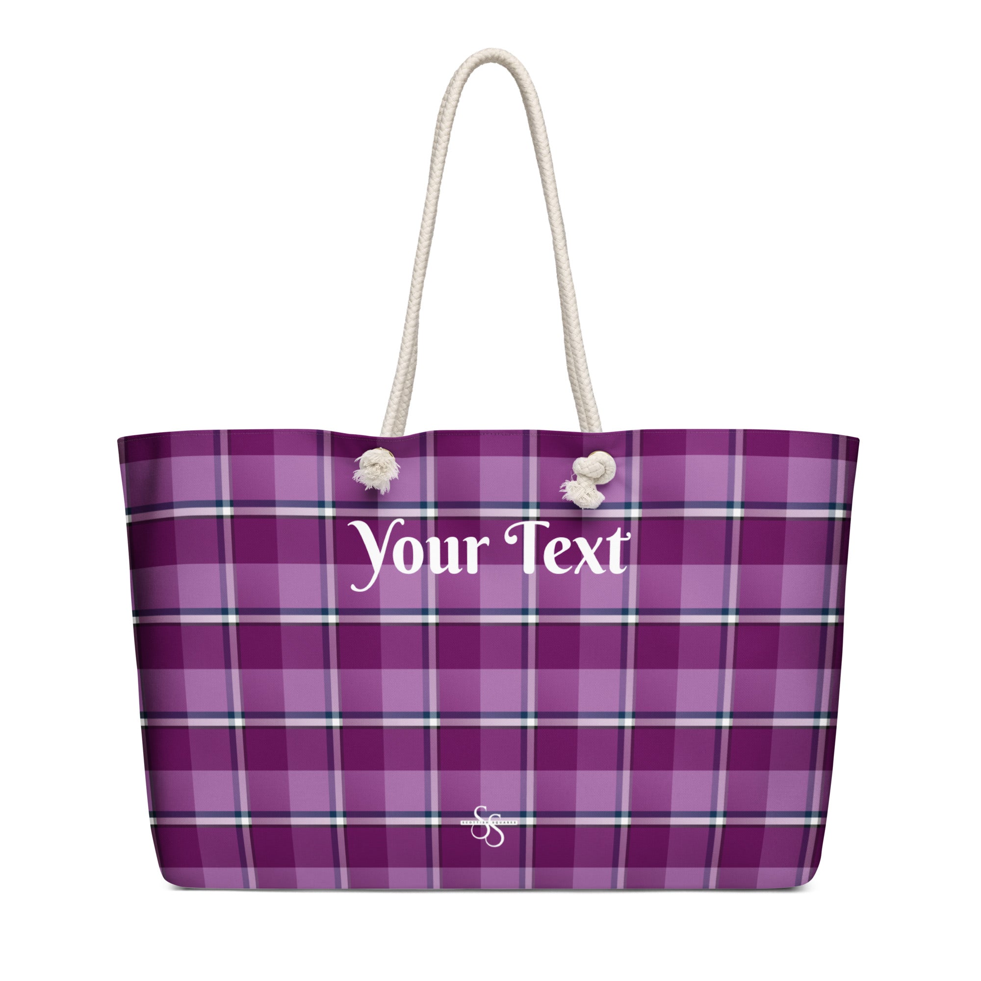 Personalized Purple and Trendy Pink Plaid Oversized Weekender Bag - Scottish Squares