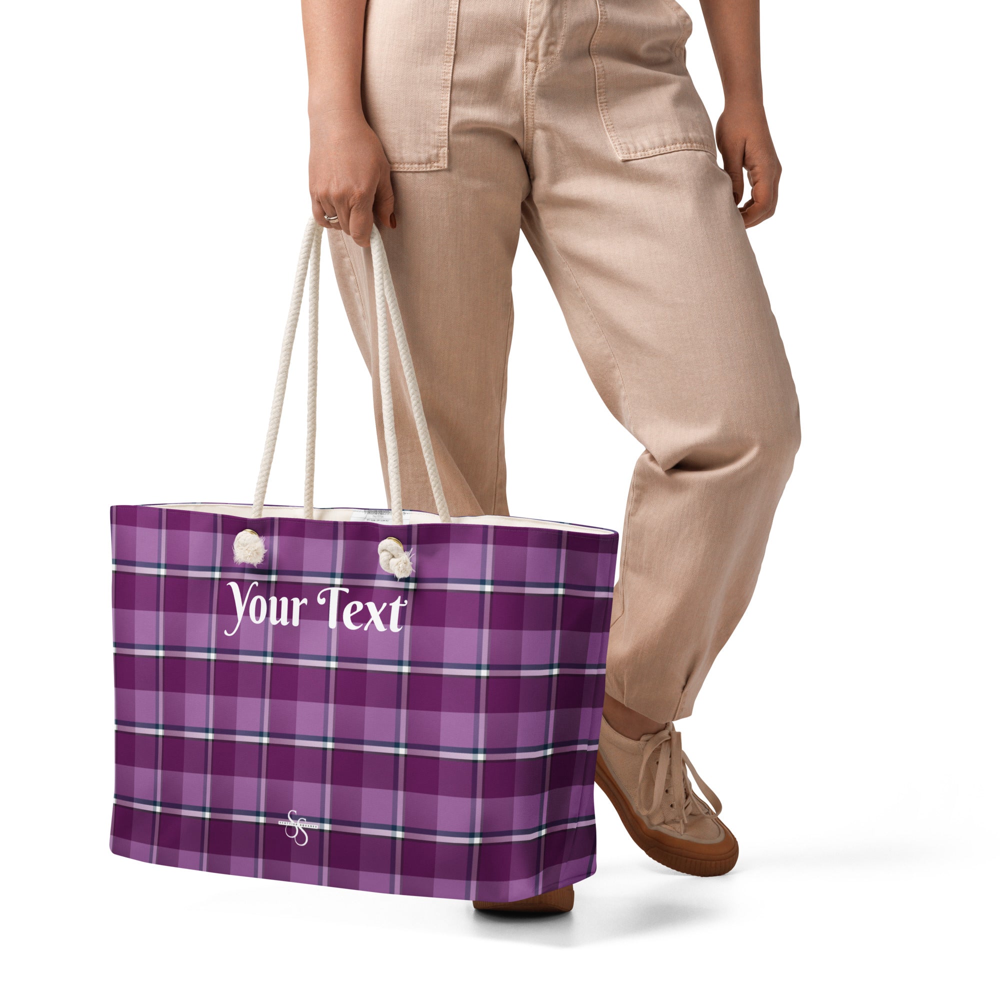 Personalized Purple and Trendy Pink Plaid Oversized Weekender Bag - Scottish Squares