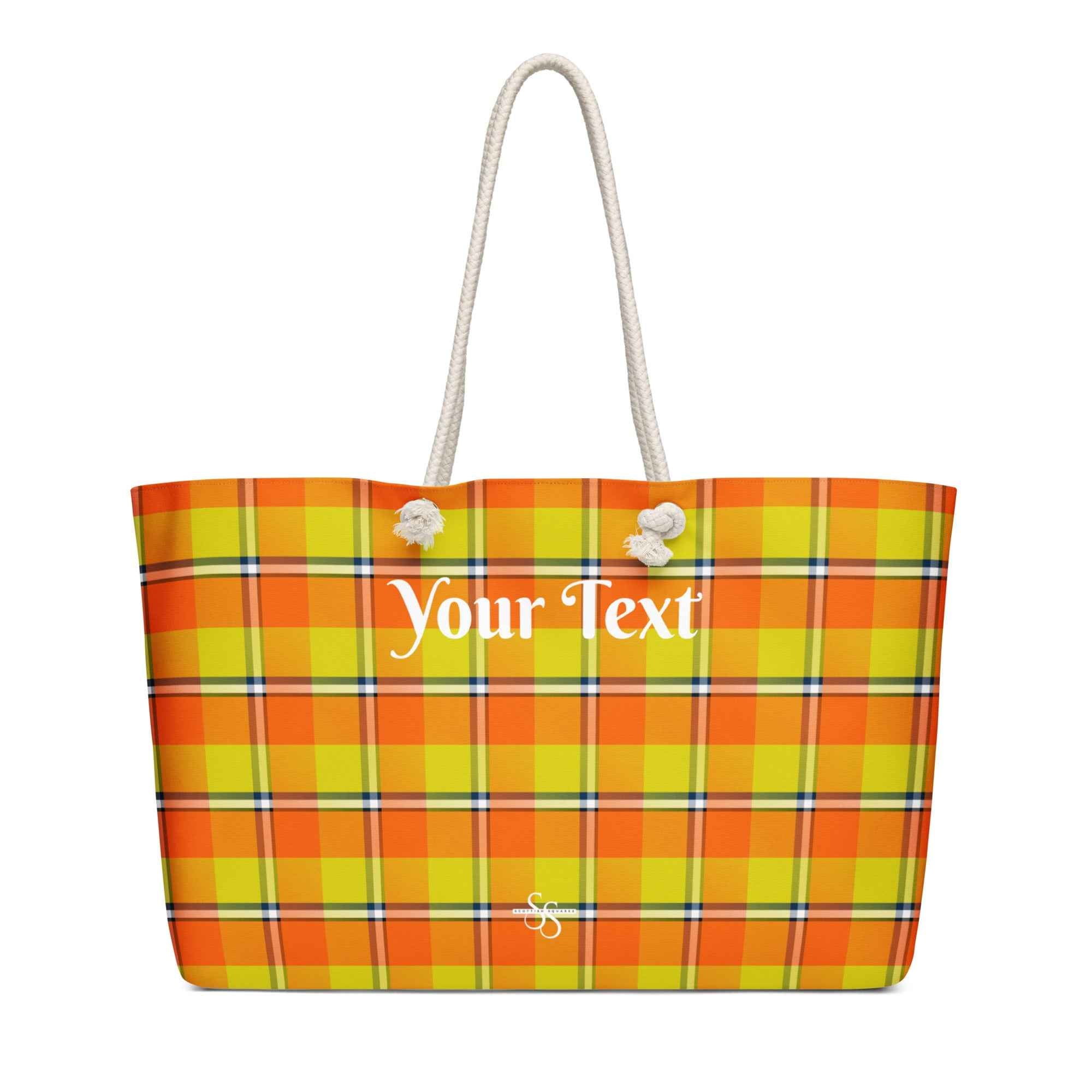 Personalized Blaze Orange and Bird Flower Plaid Oversized Weekender Bag - Scottish Squares