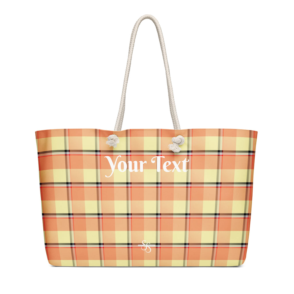 Personalized Claystone and Morning Mist Plaid Oversized Weekender Bag - Scottish Squares