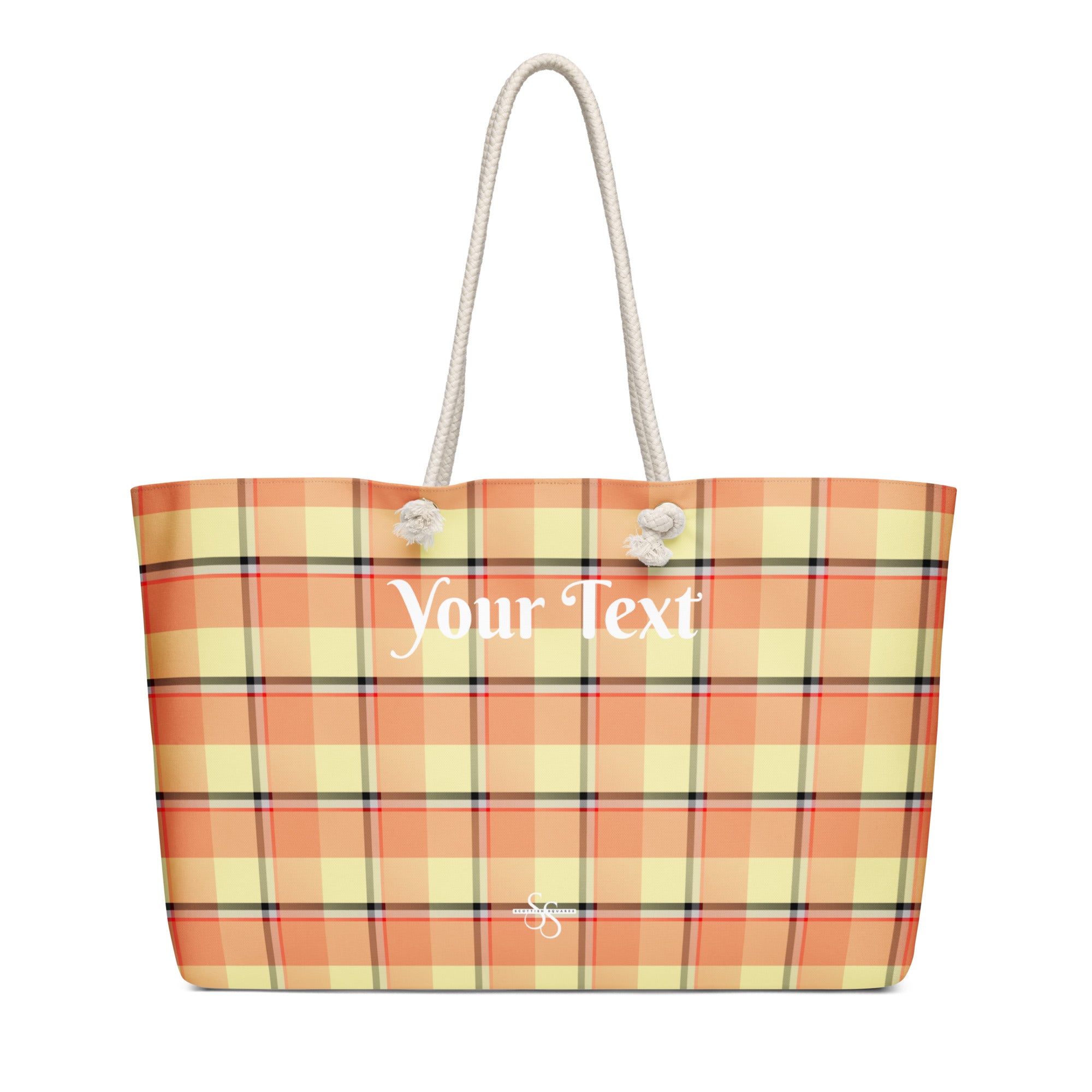 Personalized Claystone and Morning Mist Plaid Oversized Weekender Bag - Scottish Squares