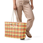 Personalized Claystone and Morning Mist Plaid Oversized Weekender Bag - Scottish Squares